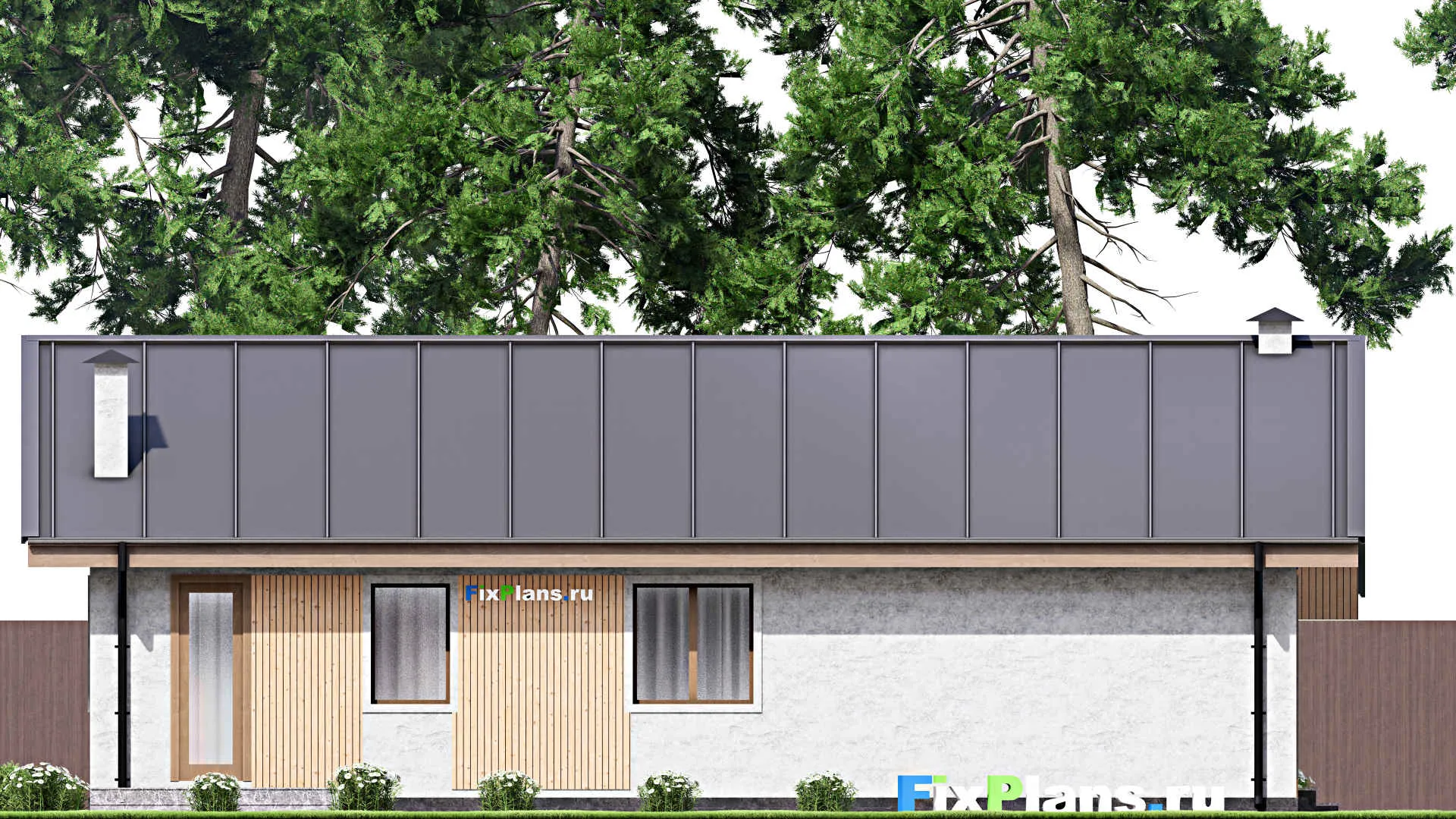 F-14102 - Проект одноэтажного дома 15 на 16, площадью 140 м² с гаражом на 2 машины и 2 спальнями