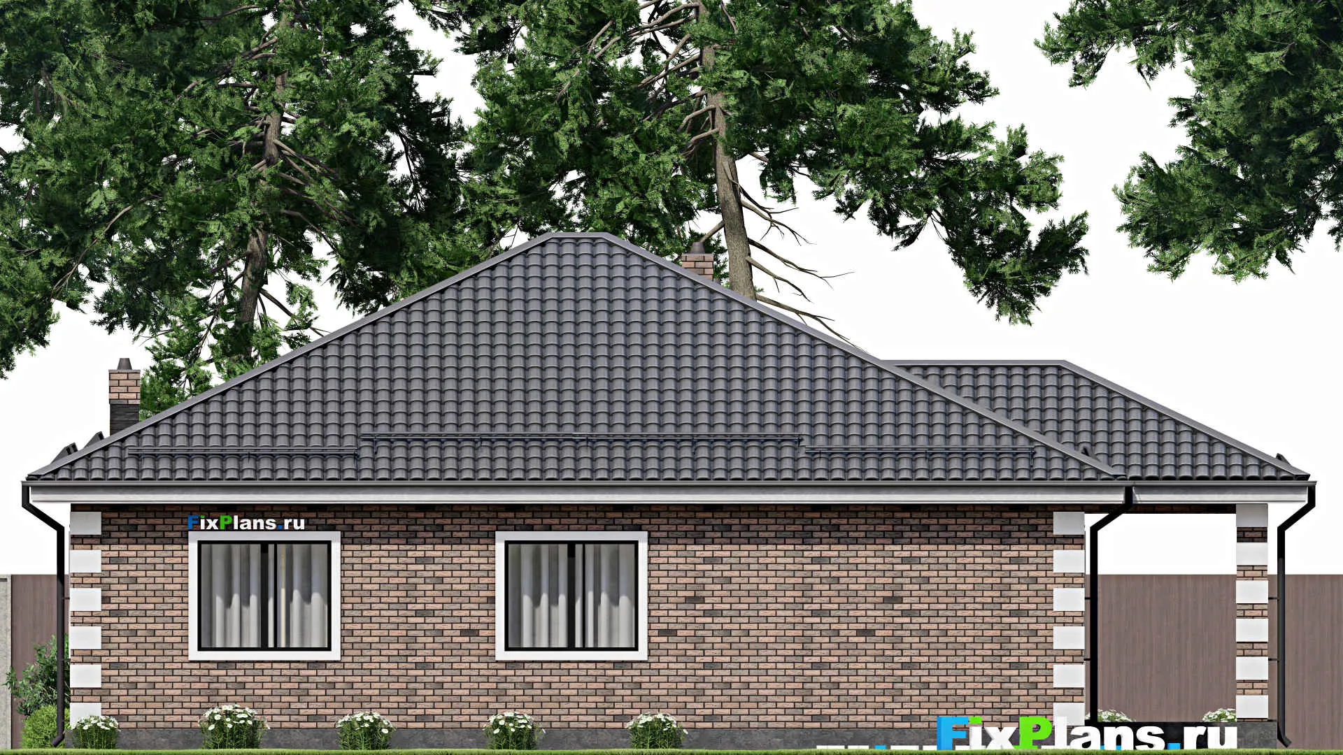 F-4328 - Проект одноэтажного дома 13 на 14, площадью 150 м² с террасой и 3 спальнями