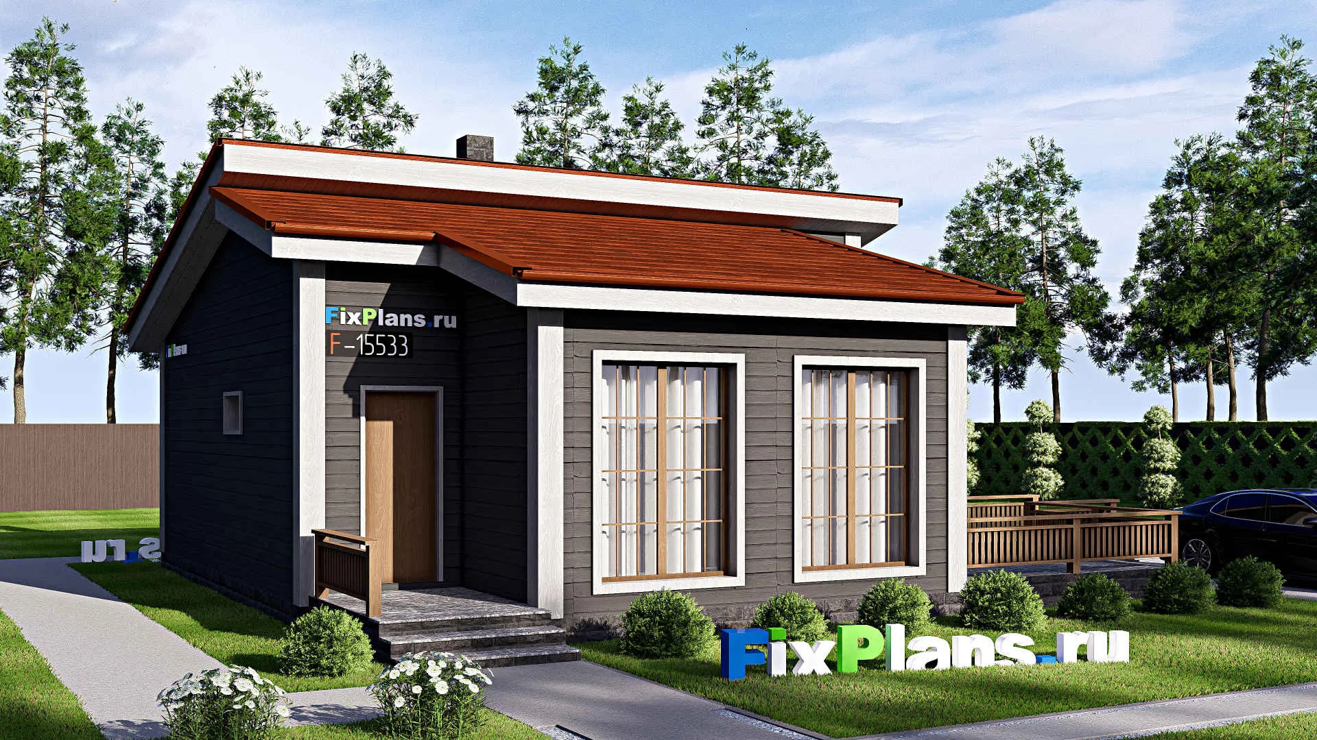 F-15533 - Проект бани 11 на 13, площадью 110 м² с комнатой отдыха, терассой, бассейном и санузлом