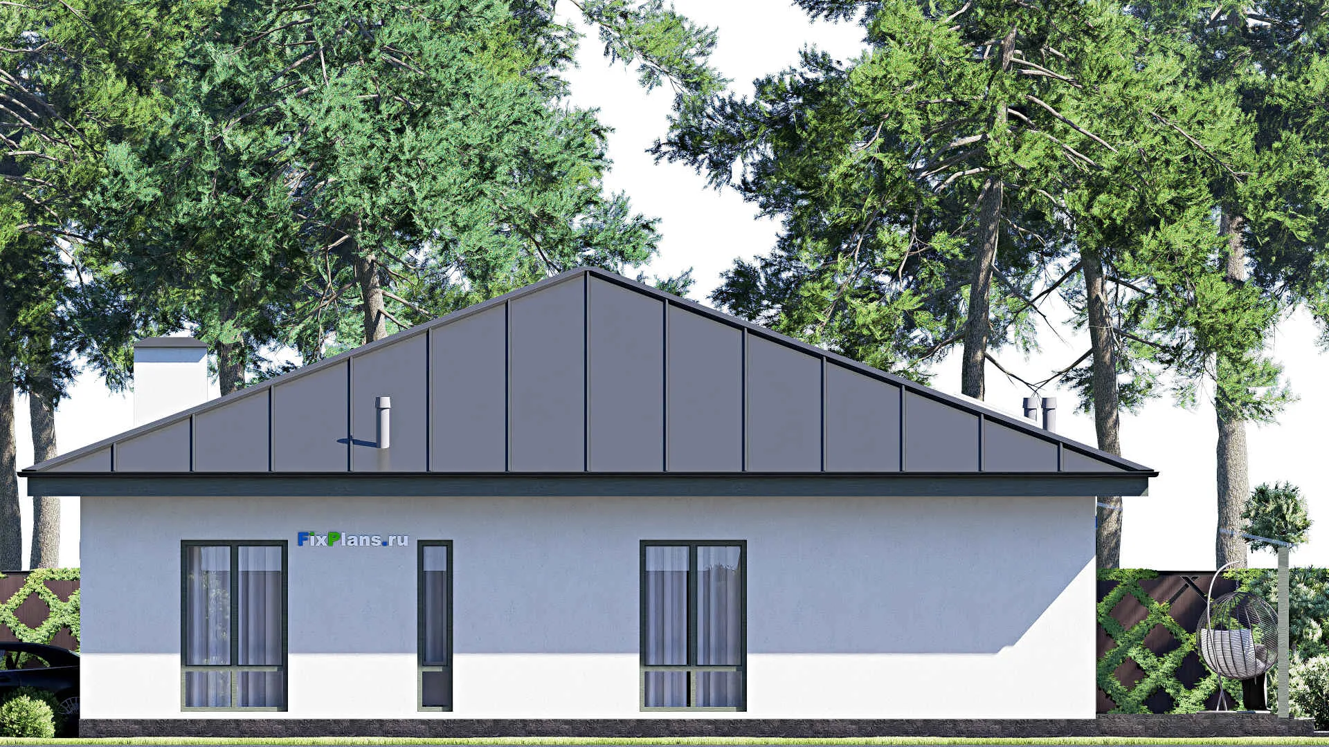 F-20708 - План одноэтажного дома 14 на 19, площадью 180 м² с террасой и 1 спальнями