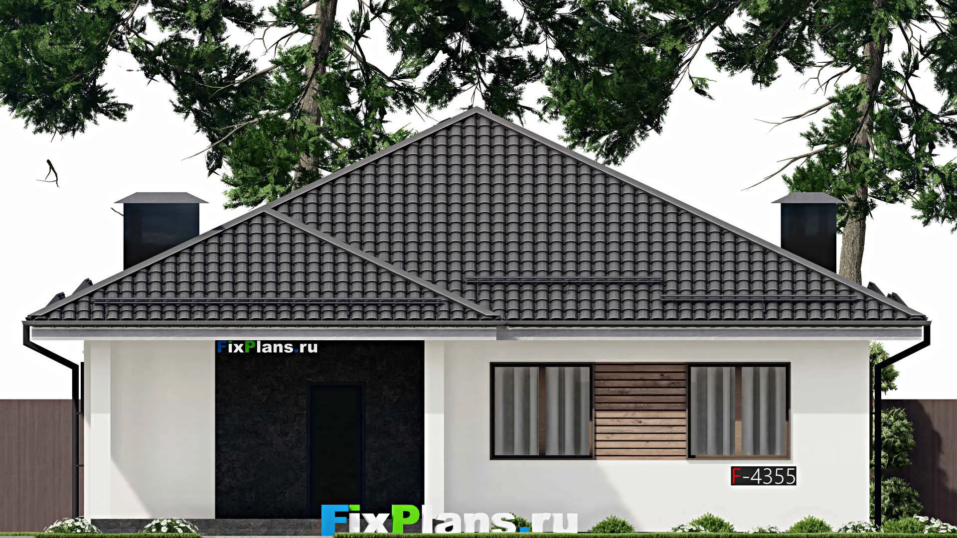 F-4355 - Проект одноэтажного дома 13 на 14, площадью 160 м² с террасой и 3 спальнями