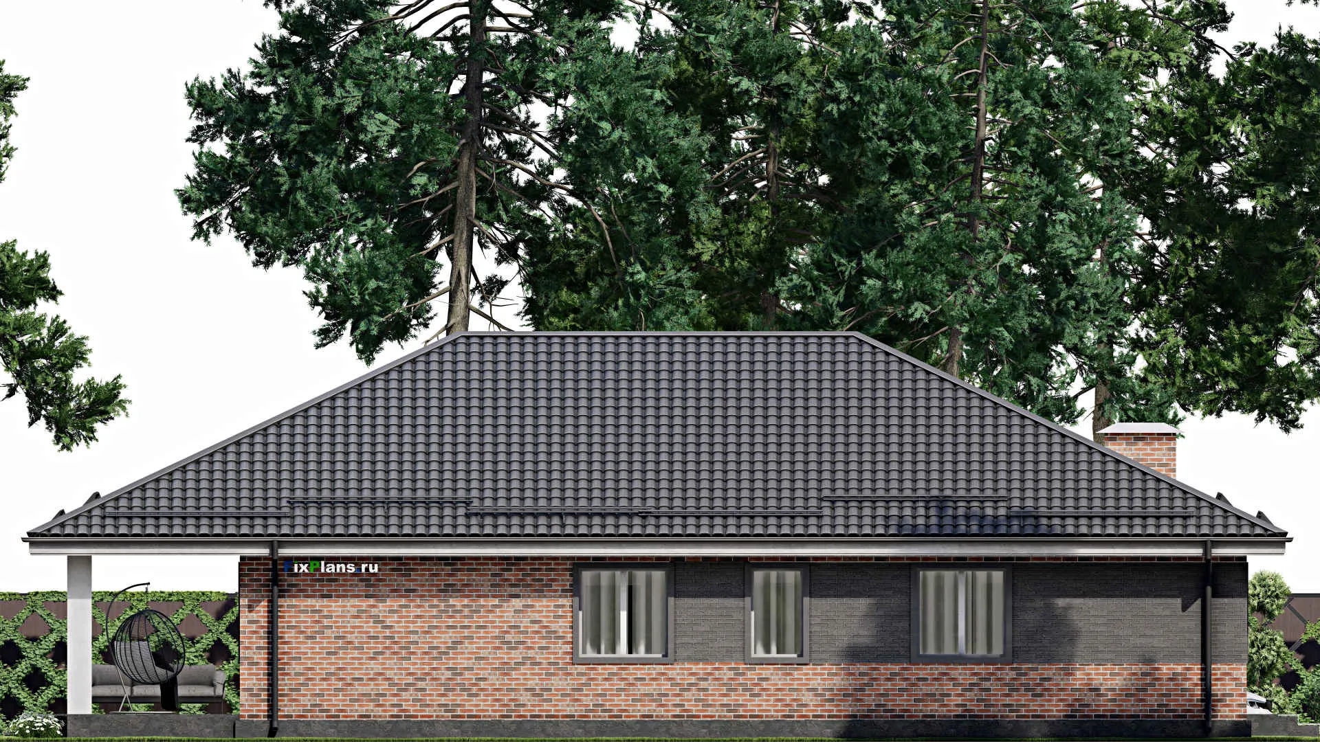 F-3788 - Проект одноэтажного дома 13 на 17, площадью 200 м² с террасой и 4 спальнями