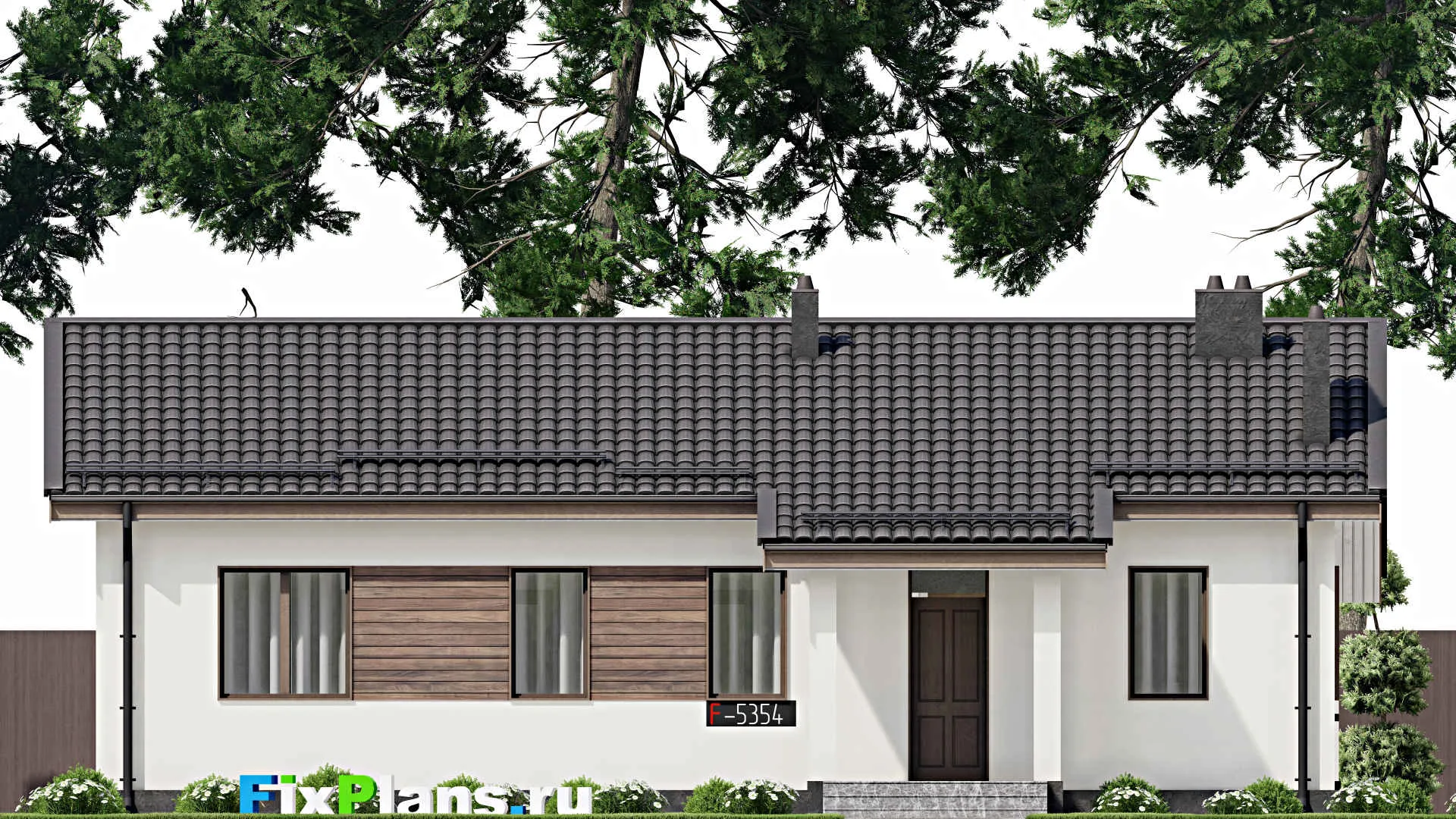 F-5354 - Проект одноэтажного дома 10 на 14, площадью 130 м² с террасой и 4 спальнями