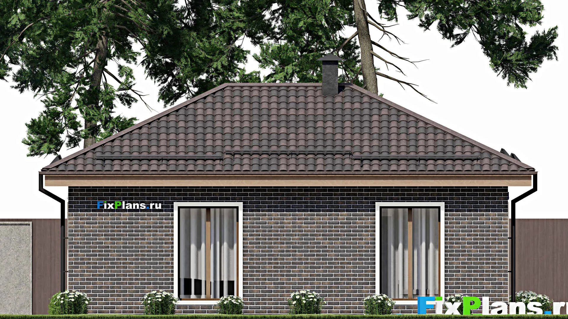 F-6254 - Проект одноэтажного дома 8 на 11, площадью 70 м² с террасой и 2 спальнями