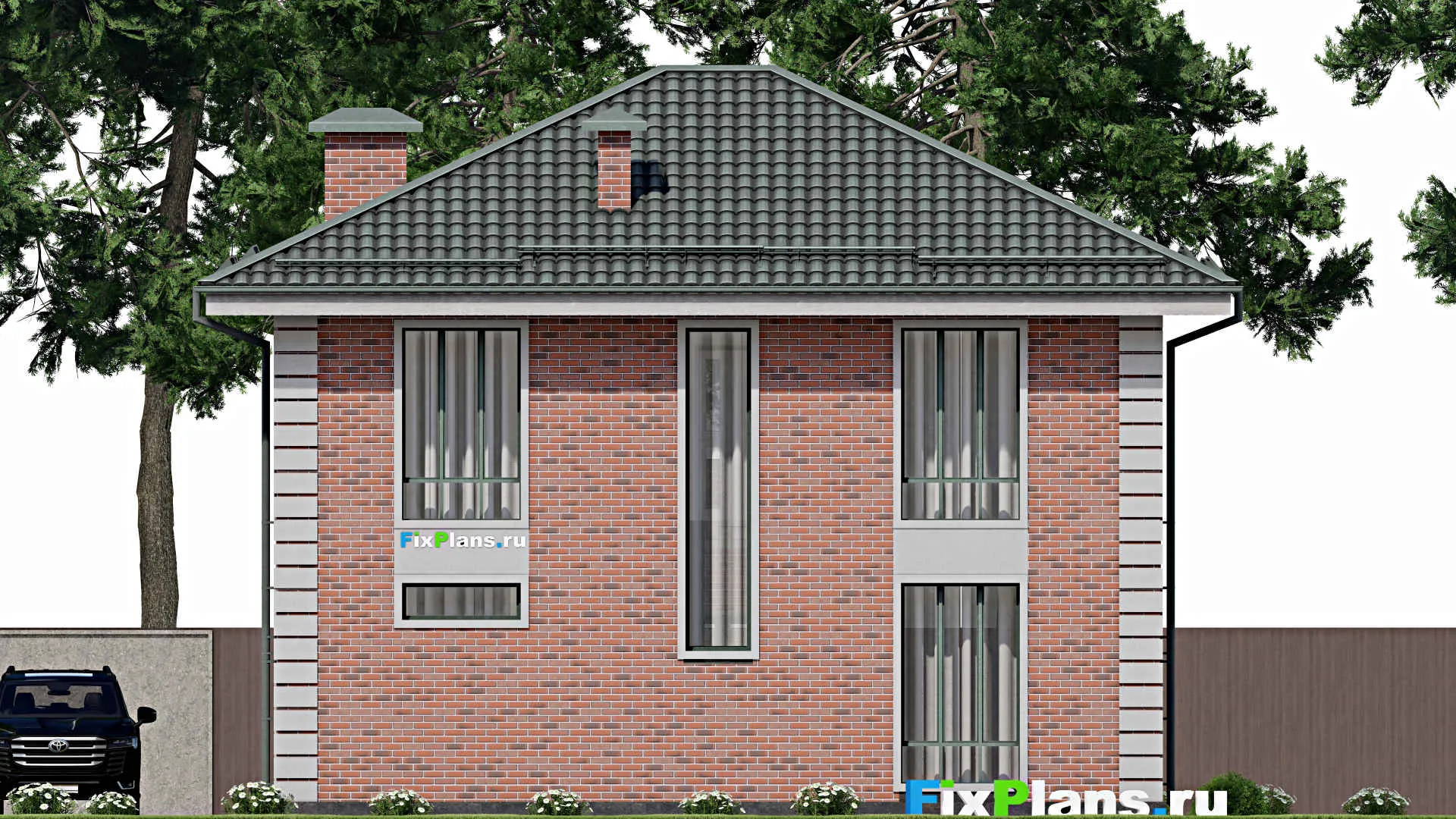 F-8990 - Планы двухэтажного дома 11 на 11, площадью 370 м² с террасой и 9 спальнями