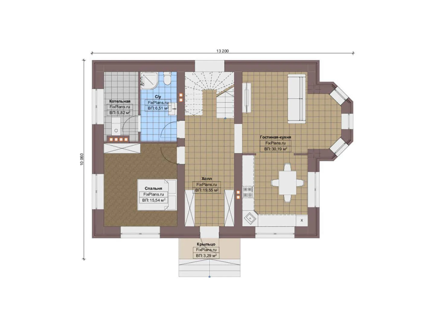F-13409 - Планы дома с мансардой 11 на 14, площадью 150 м² с 5 спальнями