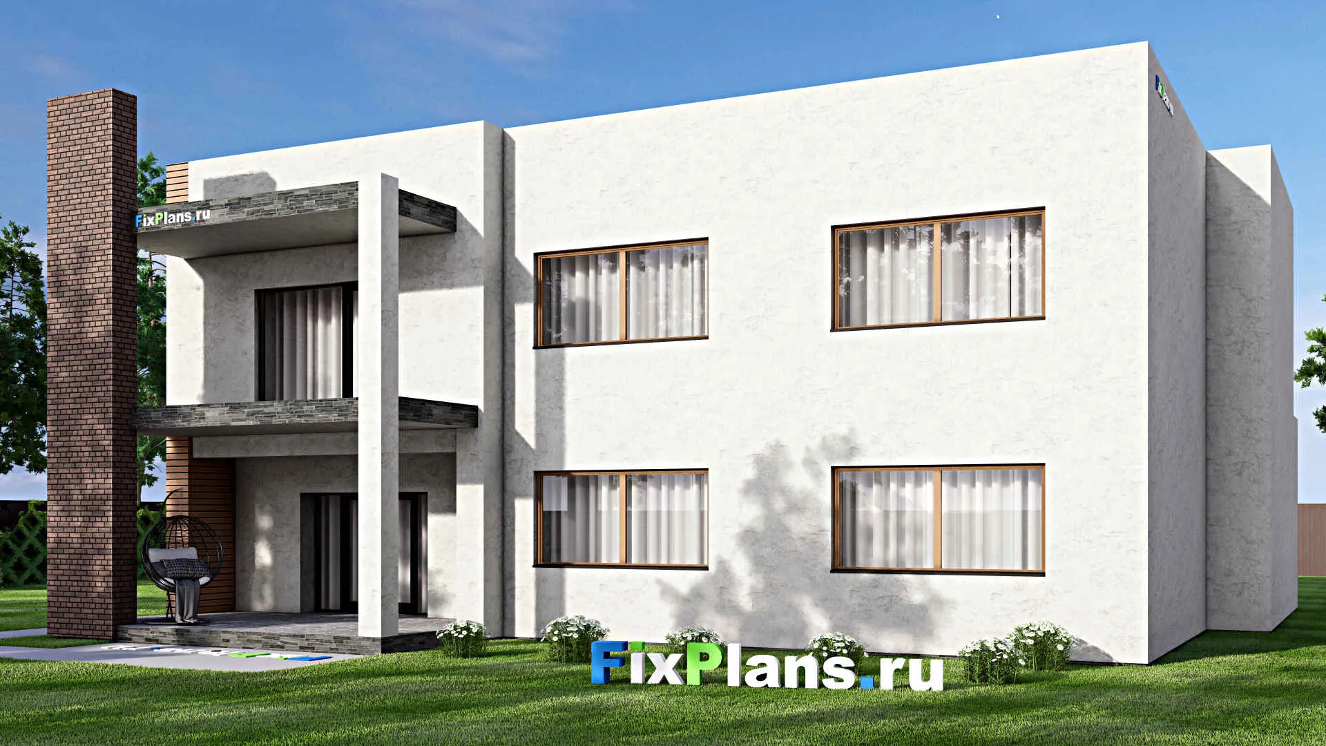 F-11978 - Проект двухэтажного дома 17 на 18, площадью 340 м² с террасой, балконом, гаражом на 2 машины и 3 спальнями