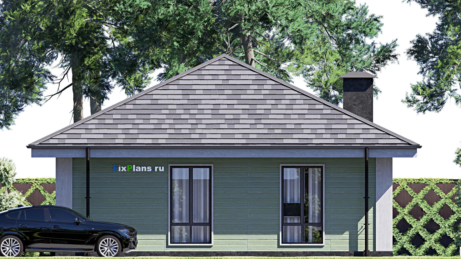 F-18062 - План одноэтажного дома 11 на 11, площадью 90 м² с 3 спальнями