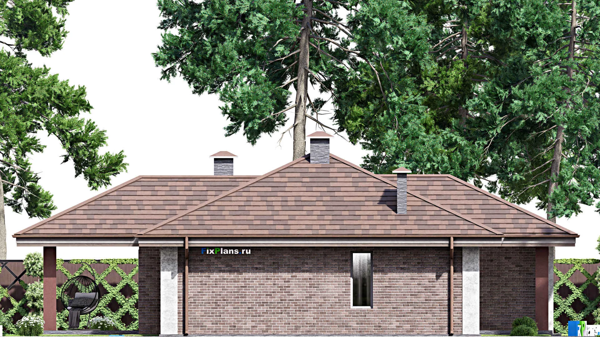 F-14282 - План одноэтажного дома 15 на 16, площадью 150 м² с террасой и 3 спальнями