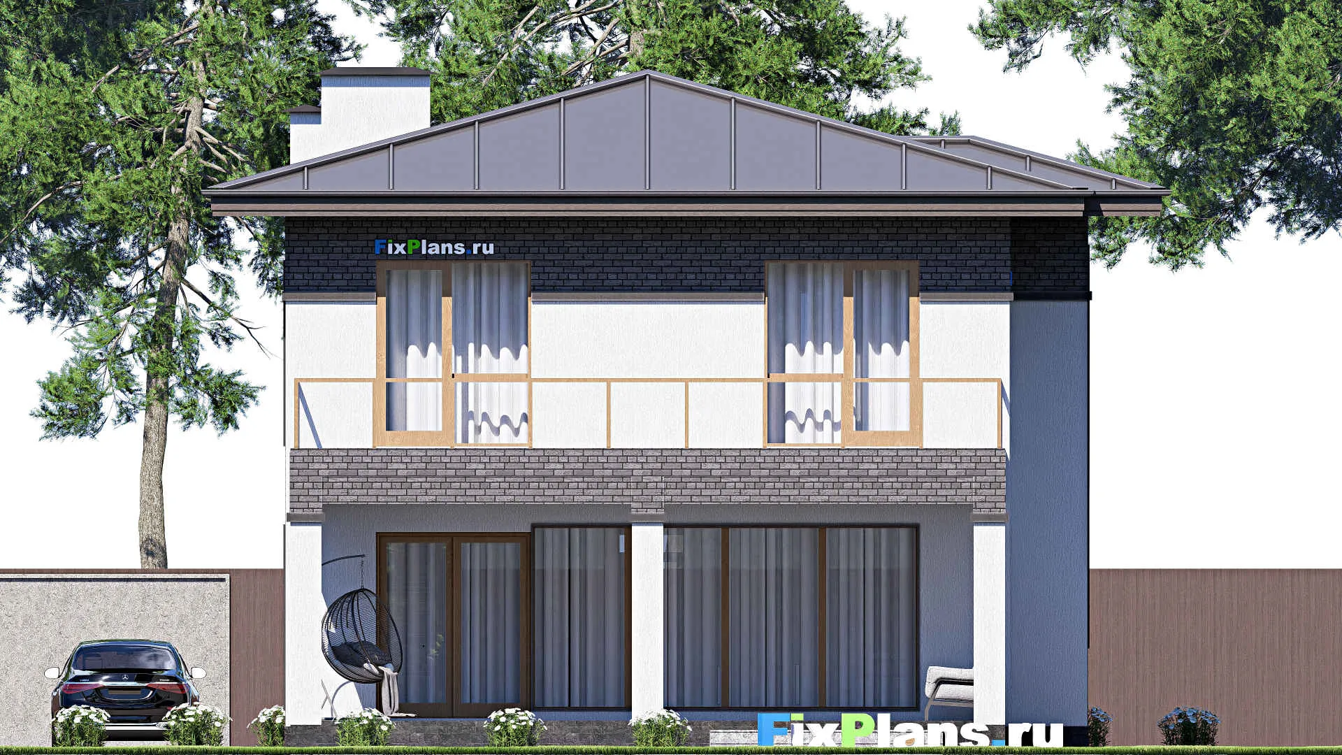 F-17576 - Проект двухэтажного дома 11 на 17, площадью 270 м² с террасой, балконом и 6 спальнями