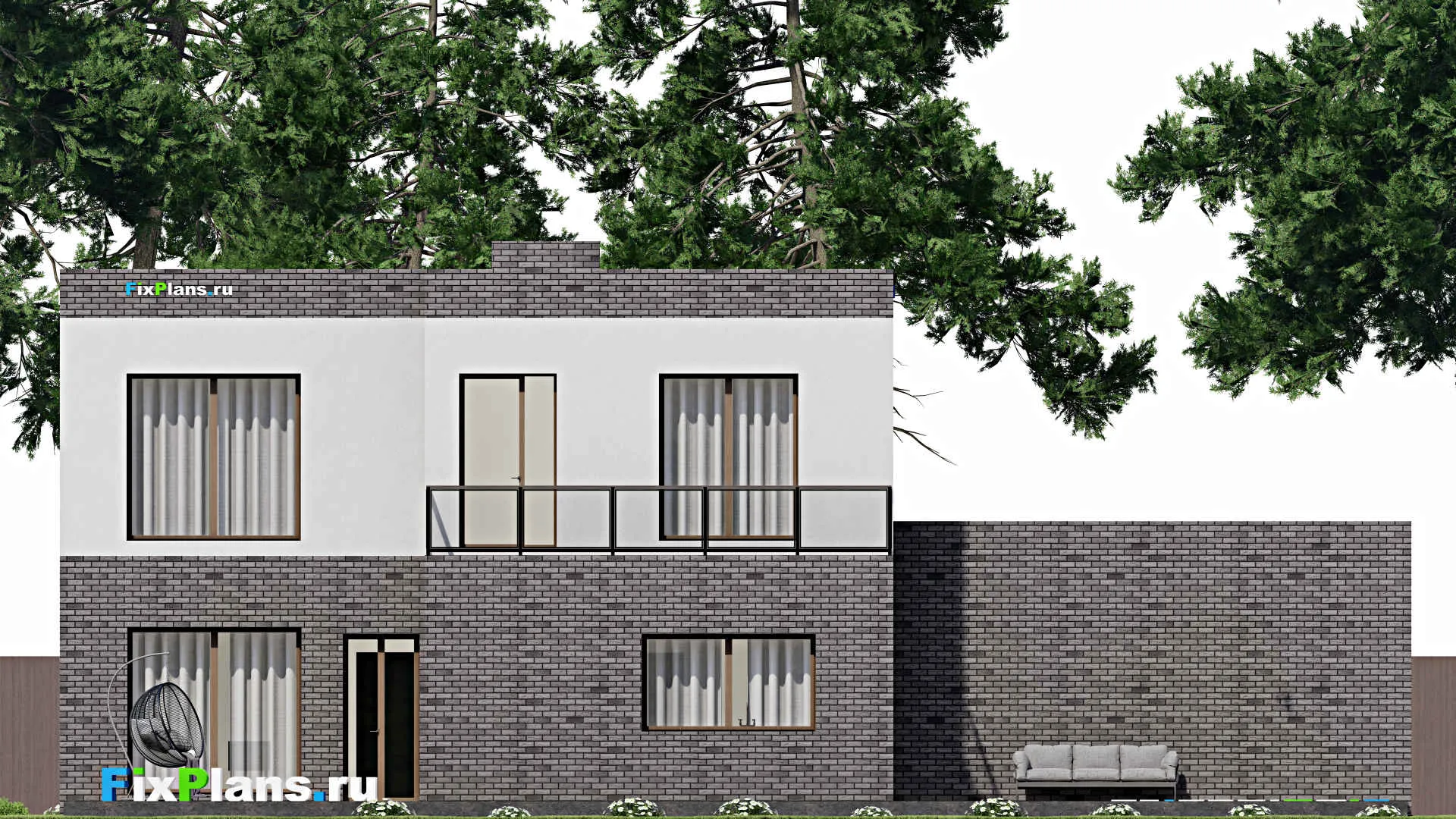 F-6245 - Проект двухэтажного дома 19 на 20, площадью 450 м² с террасой, балконом, гаражом на 2 машины и 5 спальнями