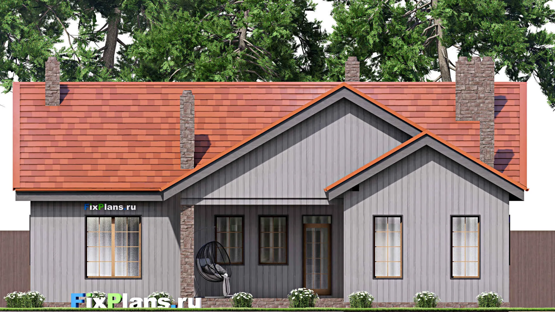 F-16739 - Проект одноэтажного дома 15 на 18, площадью 170 м² с террасой, гаражом на 1 машину и 3 спальнями