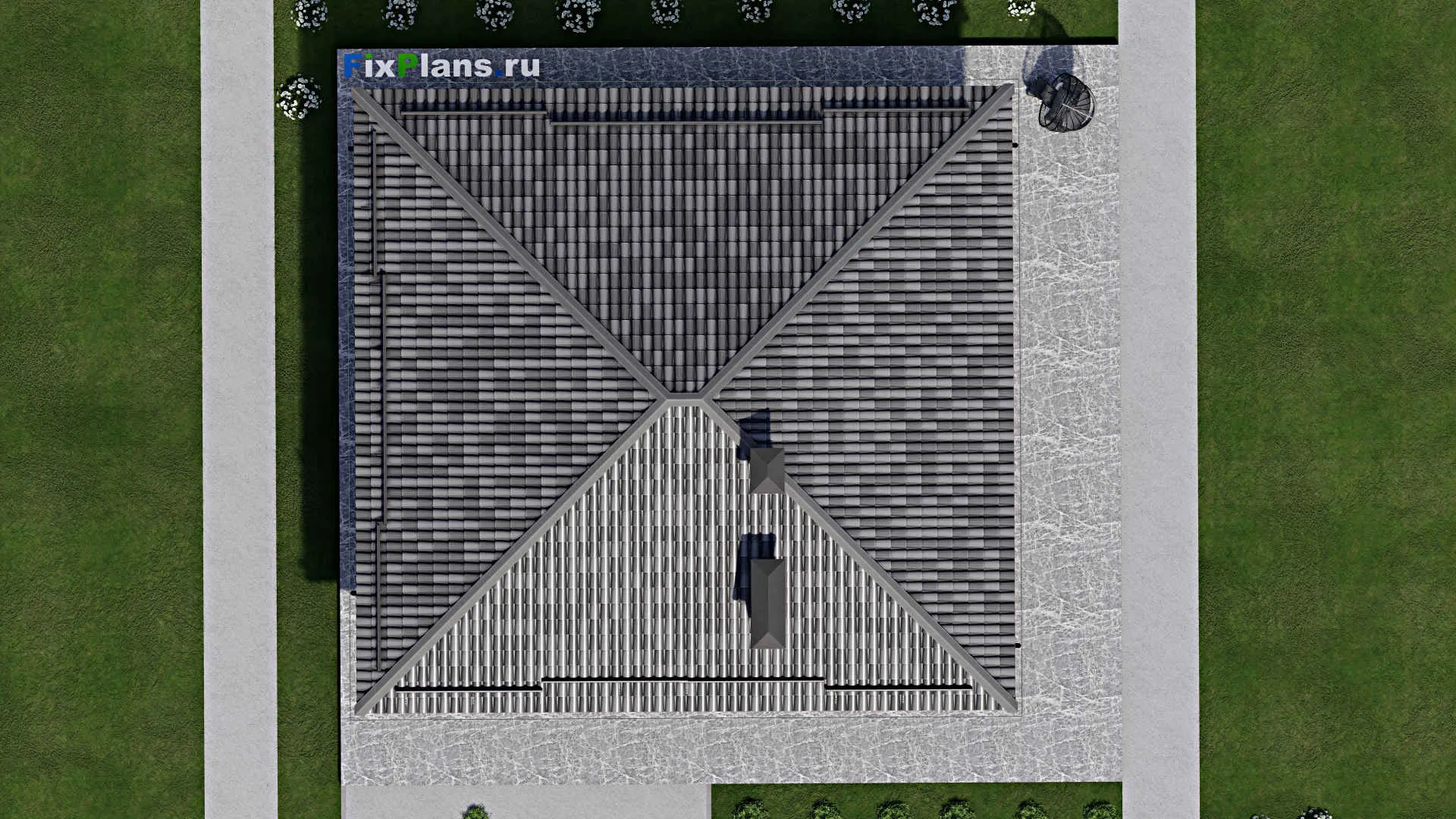 F-7883 - Проект одноэтажного дома 12 на 12, площадью 220 м² с террасой и 3 спальнями