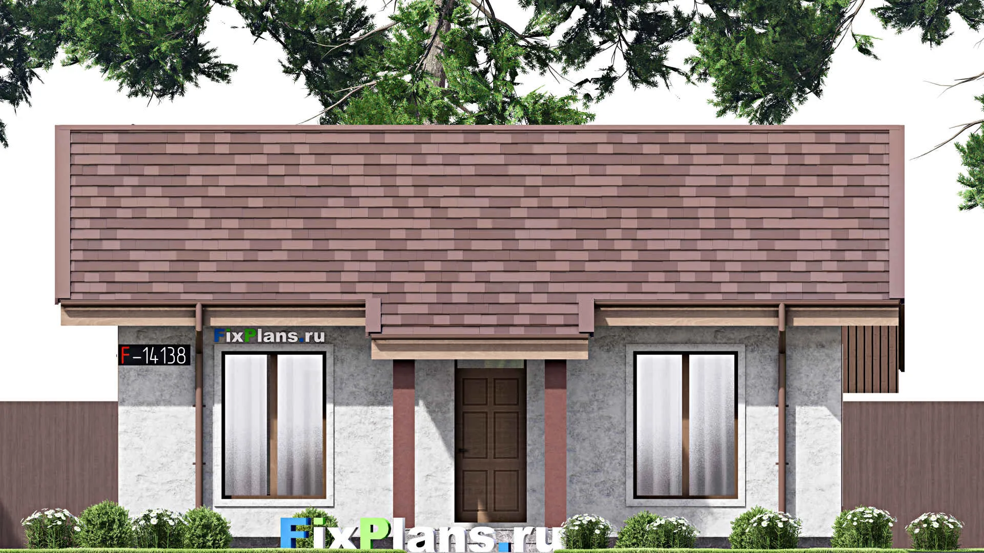 F-14138 - Проект одноэтажного дома 11 на 13, площадью 90 м² с террасой и 2 спальнями