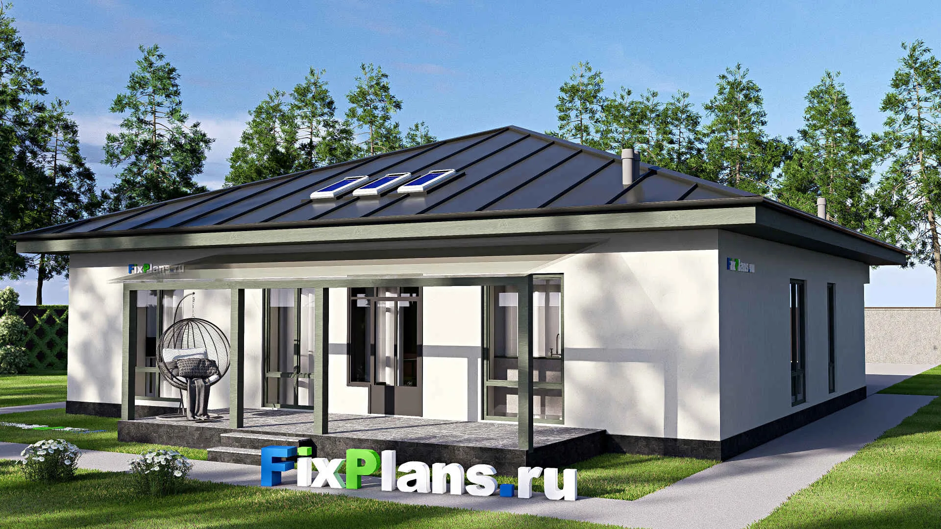 F-20708 - План одноэтажного дома 14 на 19, площадью 180 м² с террасой и 1 спальнями