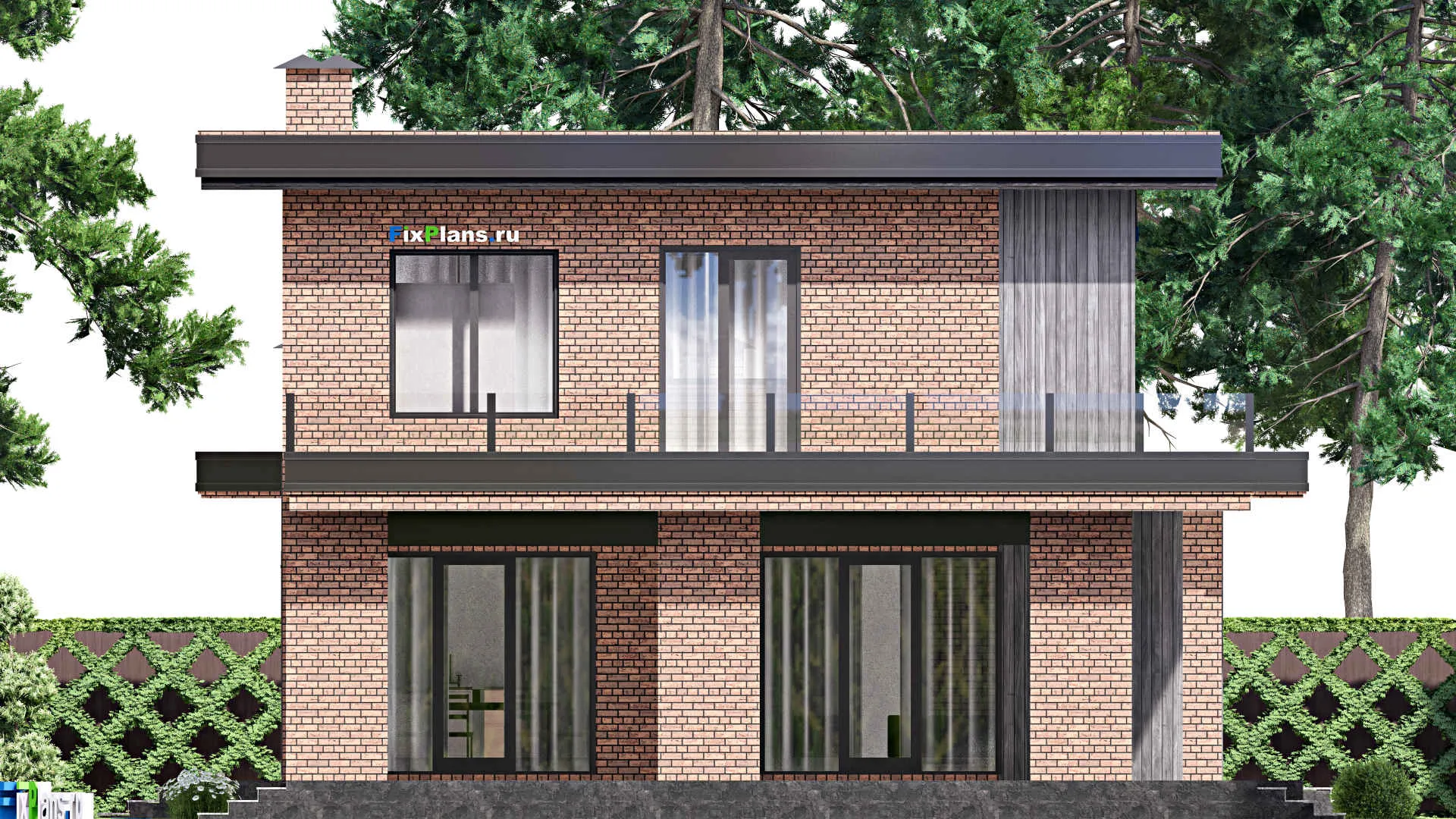 F-16838 - План одноэтажного дома 14 на 25, площадью 380 м² с террасой, балконом и 4 спальнями