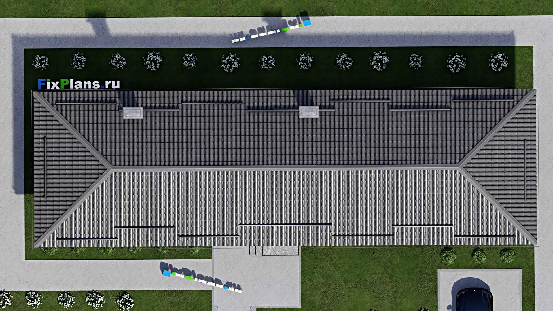 F-4409 - План одноэтажного дома 7 на 21, площадью 120 м² с террасой и 3 спальнями