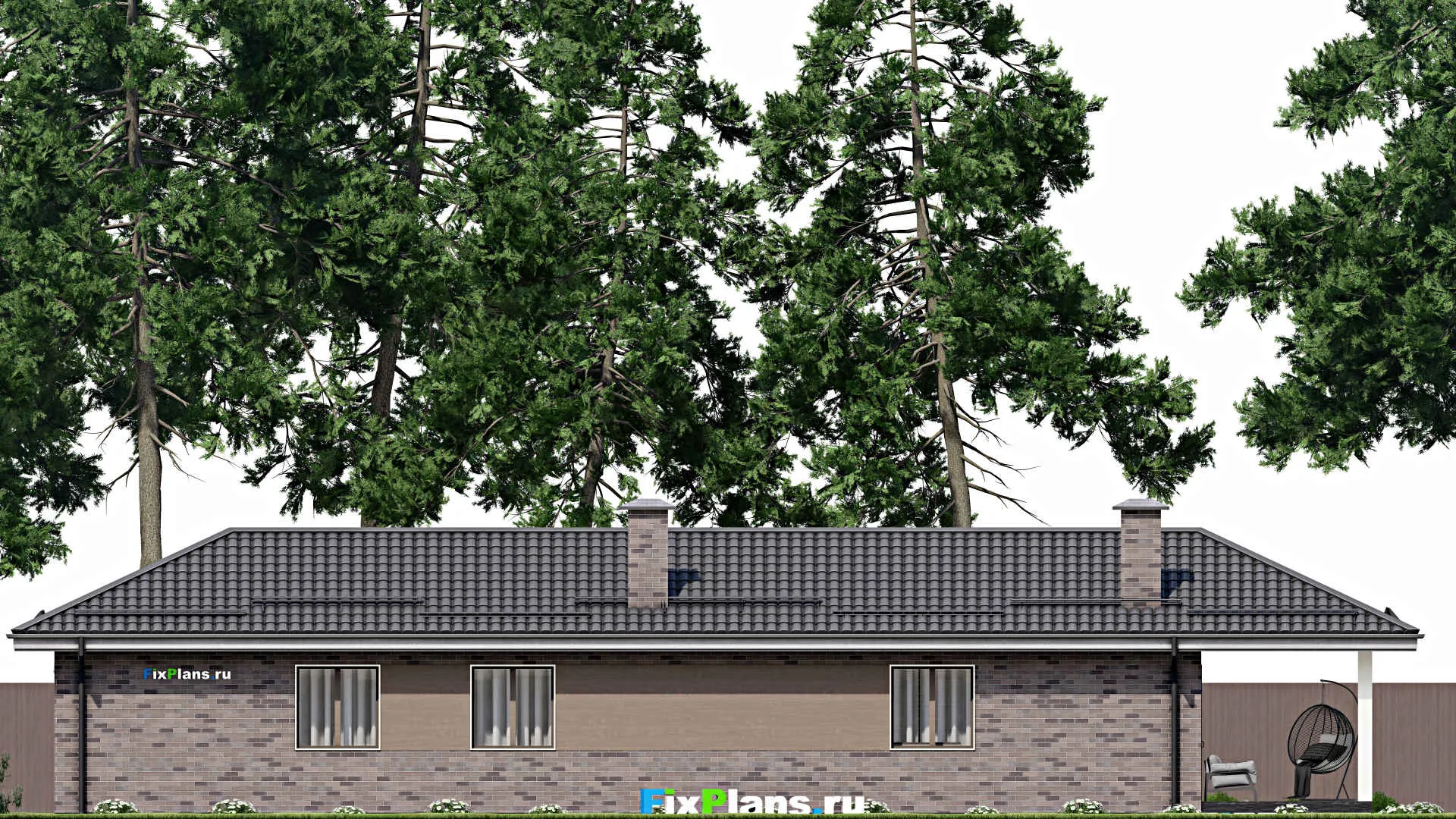 F-4409 - План одноэтажного дома 7 на 21, площадью 120 м² с террасой и 3 спальнями