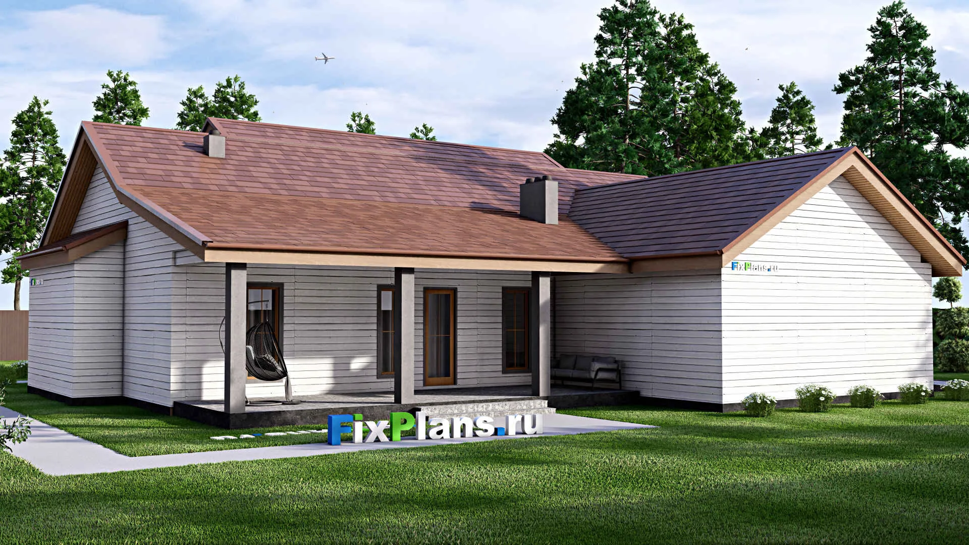 F-16487 - Проект одноэтажного дома 20 на 20, площадью 270 м² с 3 спальнями