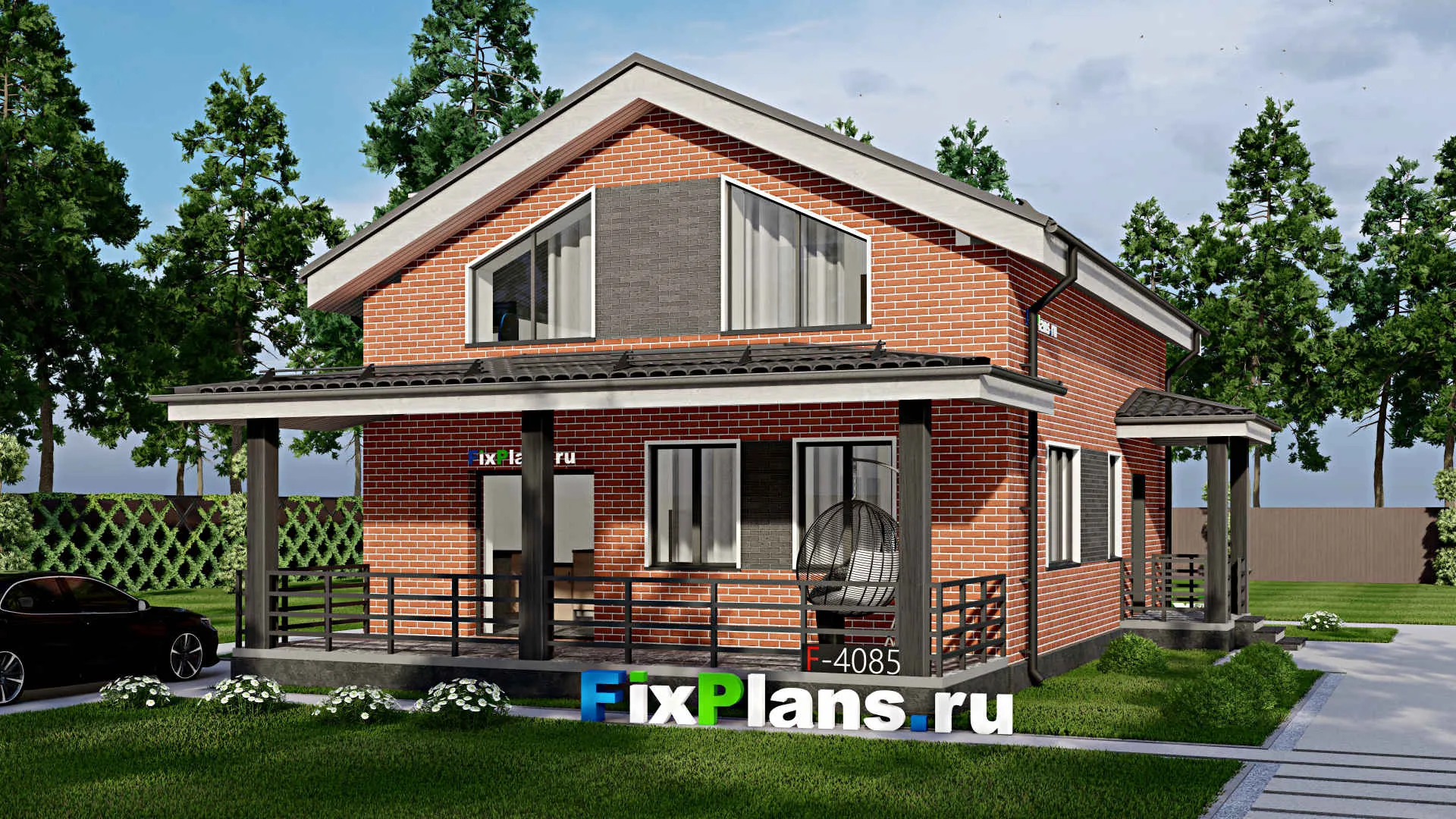 F-4085 - Проект дома с мансардой 9 на 11, площадью 150 м² с террасой и 4 спальнями