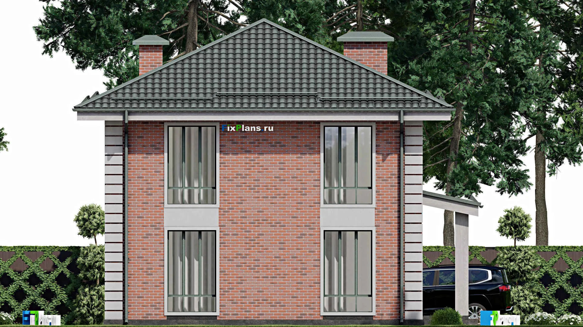 F-8990 - Планы двухэтажного дома 11 на 11, площадью 370 м² с террасой и 9 спальнями