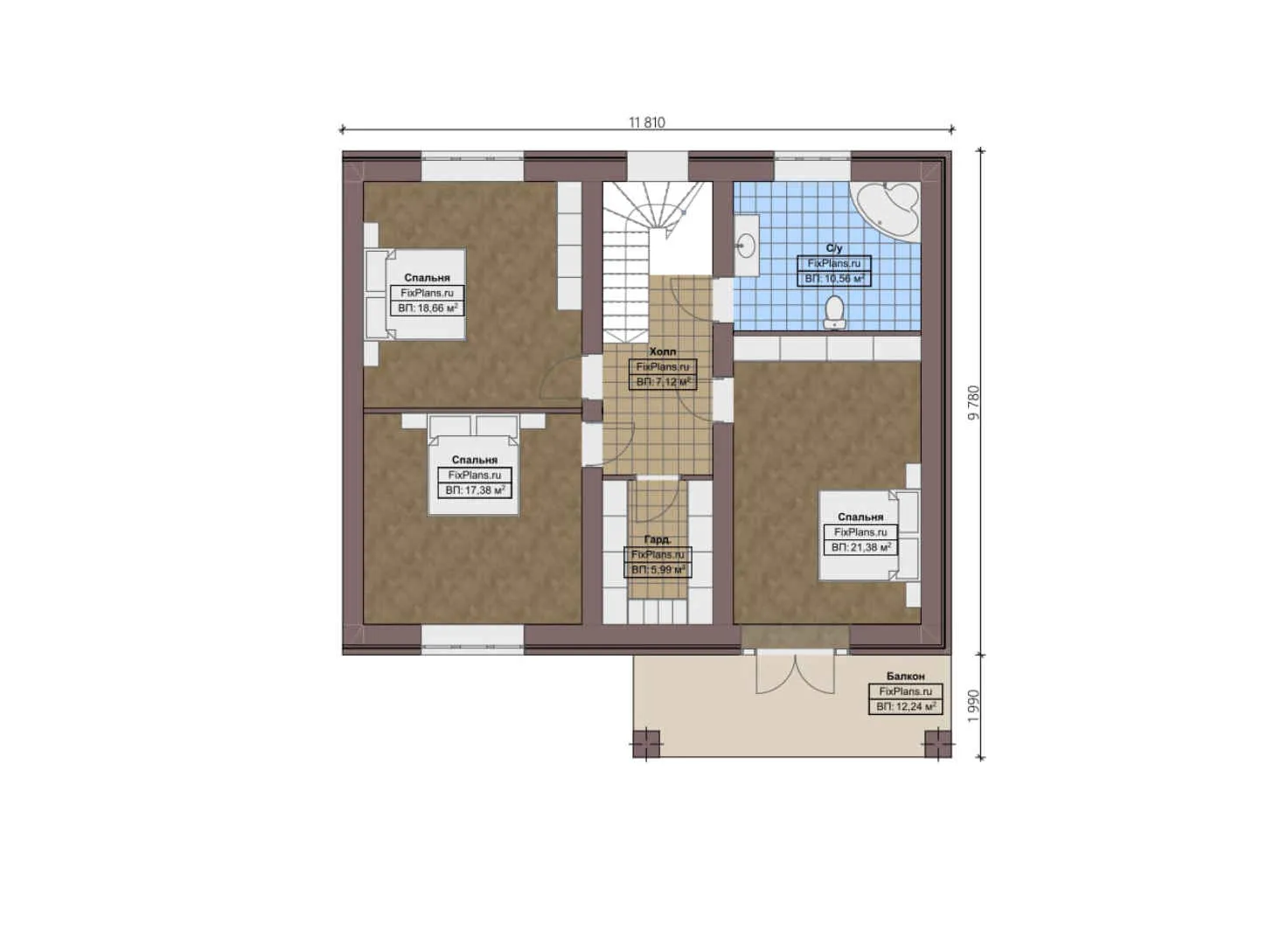 F-0260 - Планы двухэтажного дома 12 на 17, площадью 280 м² с террасой, балконом, гаражом на 1 машину и 4 спальнями