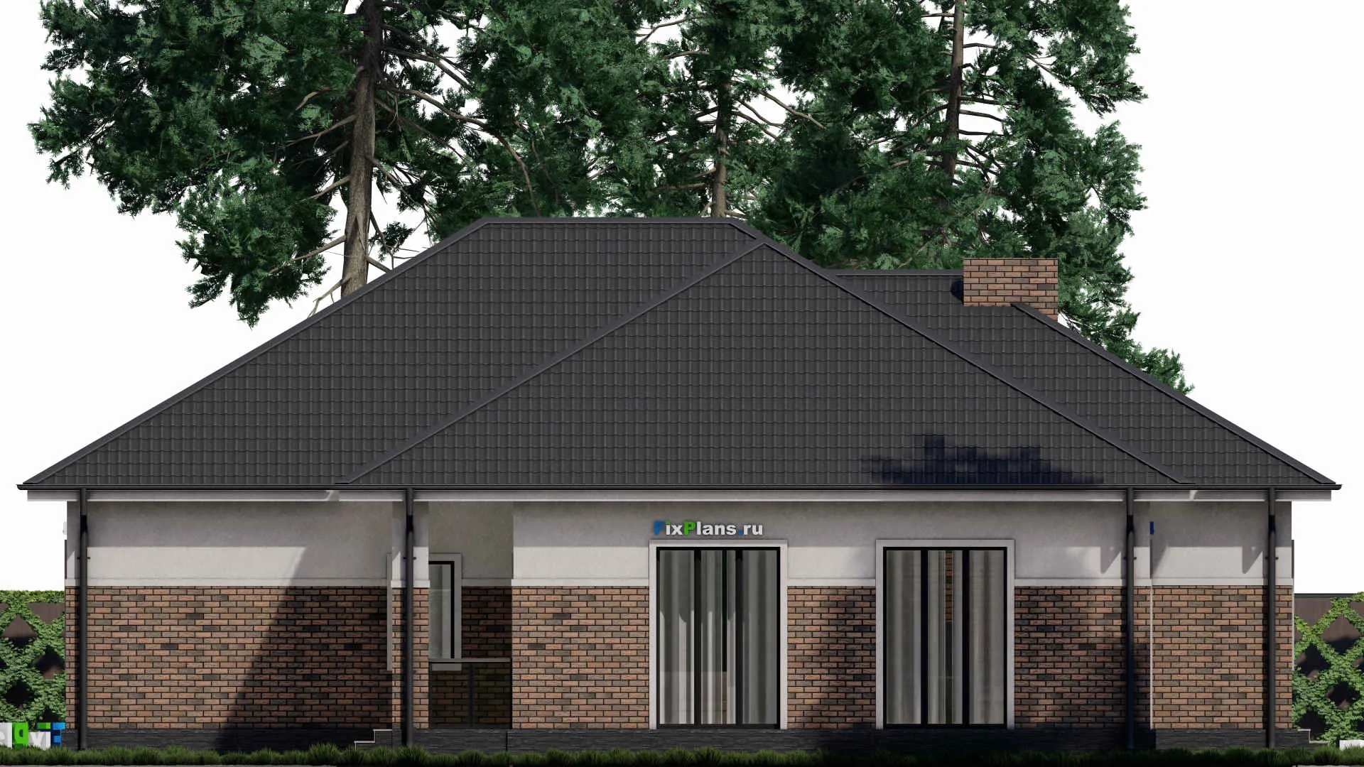 F-0215 - Проект одноэтажного дома 18 на 20, площадью 230 м² с террасой, гаражом на 2 машины и 3 спальнями