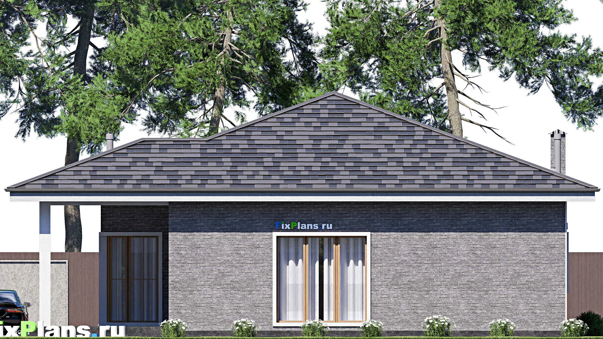 F-20384 - План одноэтажного дома 15 на 19, площадью 200 м² с террасой и 3 спальнями