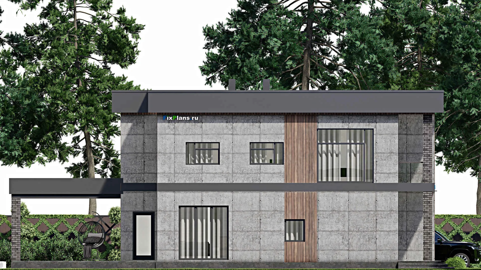 F-9845 - Проект двухэтажного дома 13 на 19, площадью 550 м² с террасой, балконом, баней, бассейном и 8 спальнями