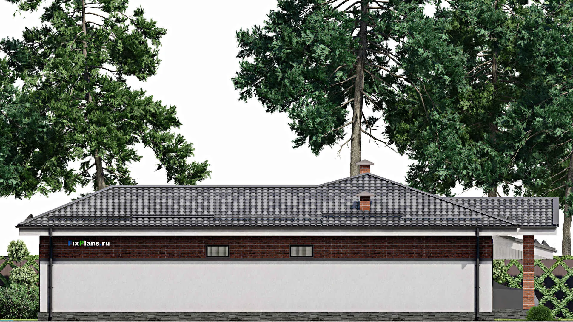 F-6542 - Проект одноэтажного дома 17 на 17, площадью 270 м² с террасой и 3 спальнями