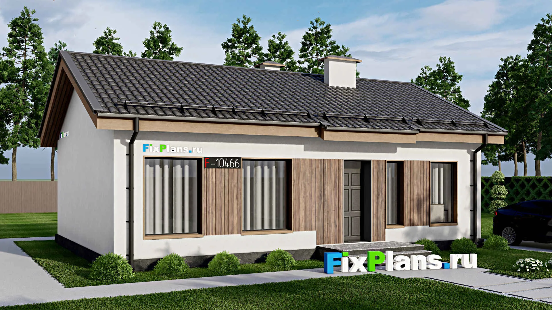 F-10466 - Проект одноэтажного дома 10 на 12, площадью 80 м² с 3 спальнями