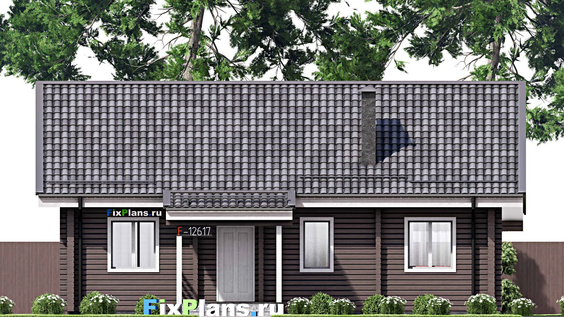 F-12617 - Проект одноэтажного дома 13 на 14, площадью 120 м² с террасой и 2 спальнями