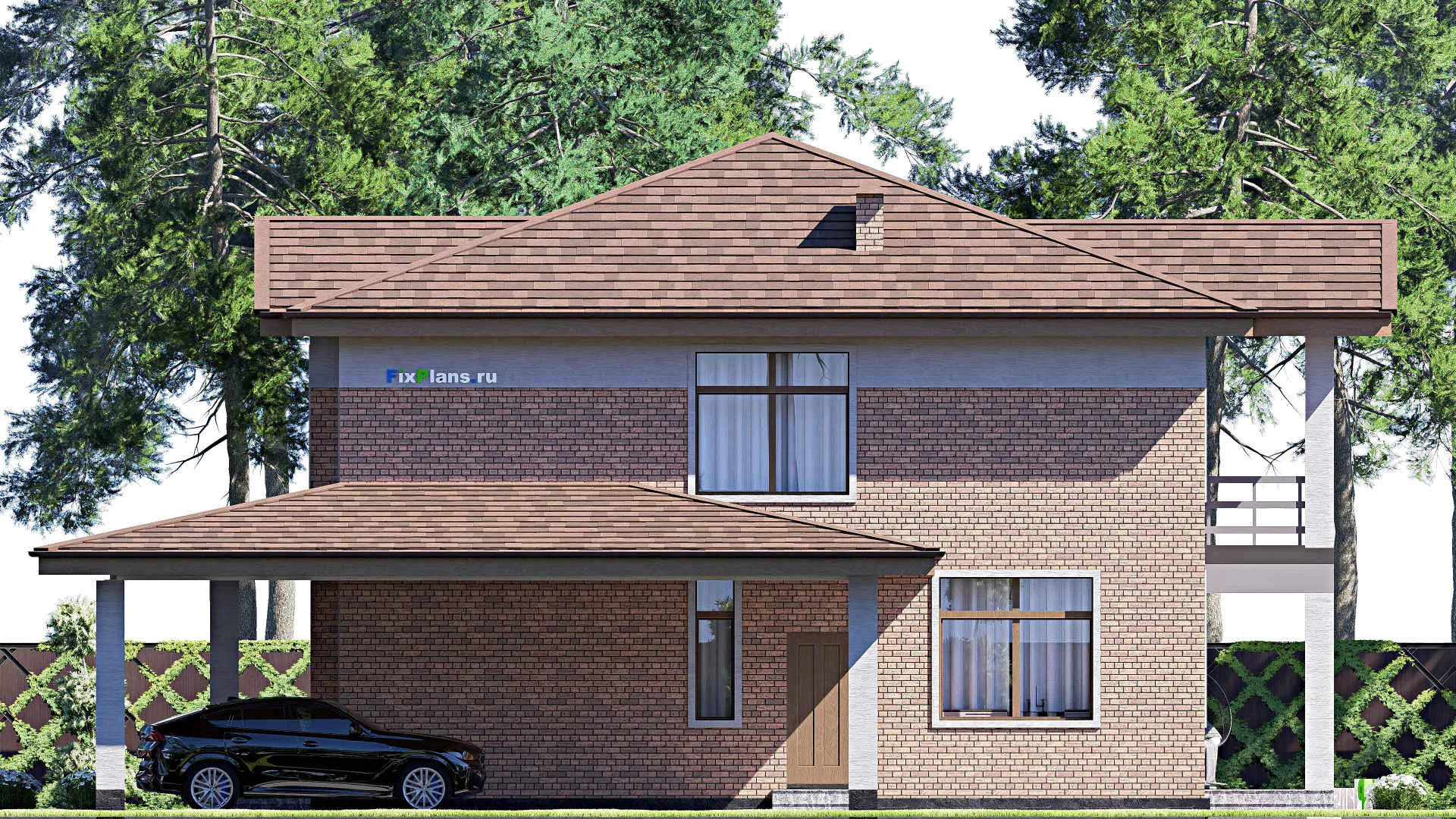 F-17063 - Проект двухэтажного дома 18 на 18, площадью 290 м² с террасой, балконом и 5 спальнями