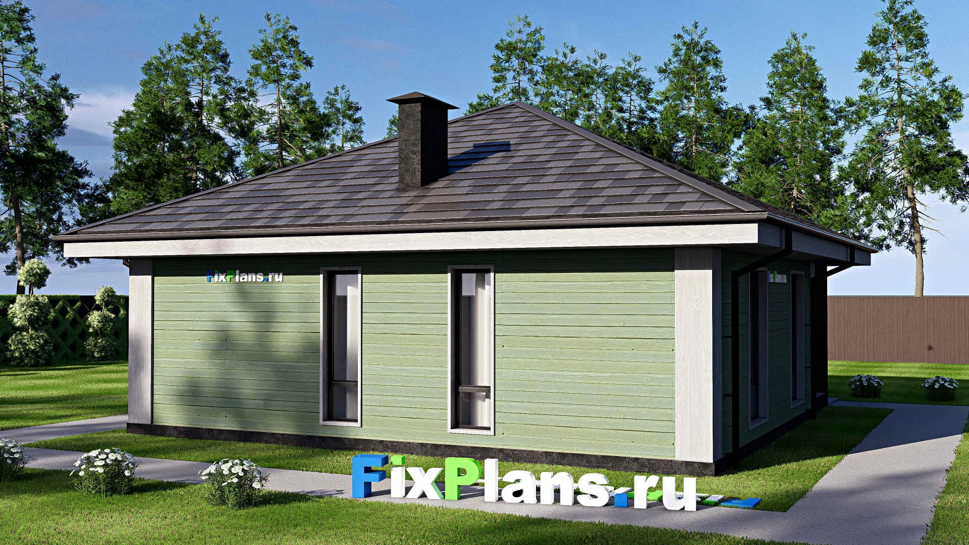 F-18062 - План одноэтажного дома 11 на 11, площадью 90 м² с 3 спальнями