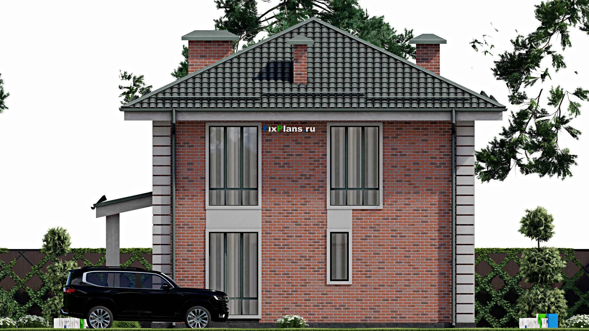 F-8990 - Планы двухэтажного дома 11 на 11, площадью 370 м² с террасой и 9 спальнями