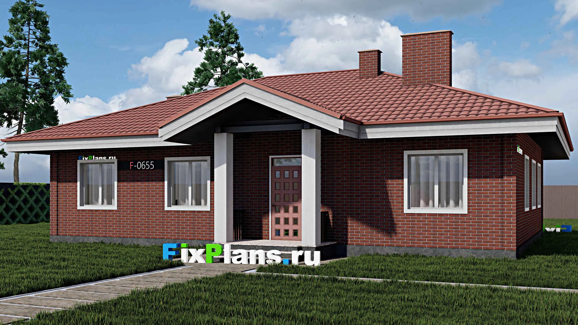 F-0665 - Проект одноэтажного дома 11 на 15, площадью 290 м² с террасой и 8 спальнями