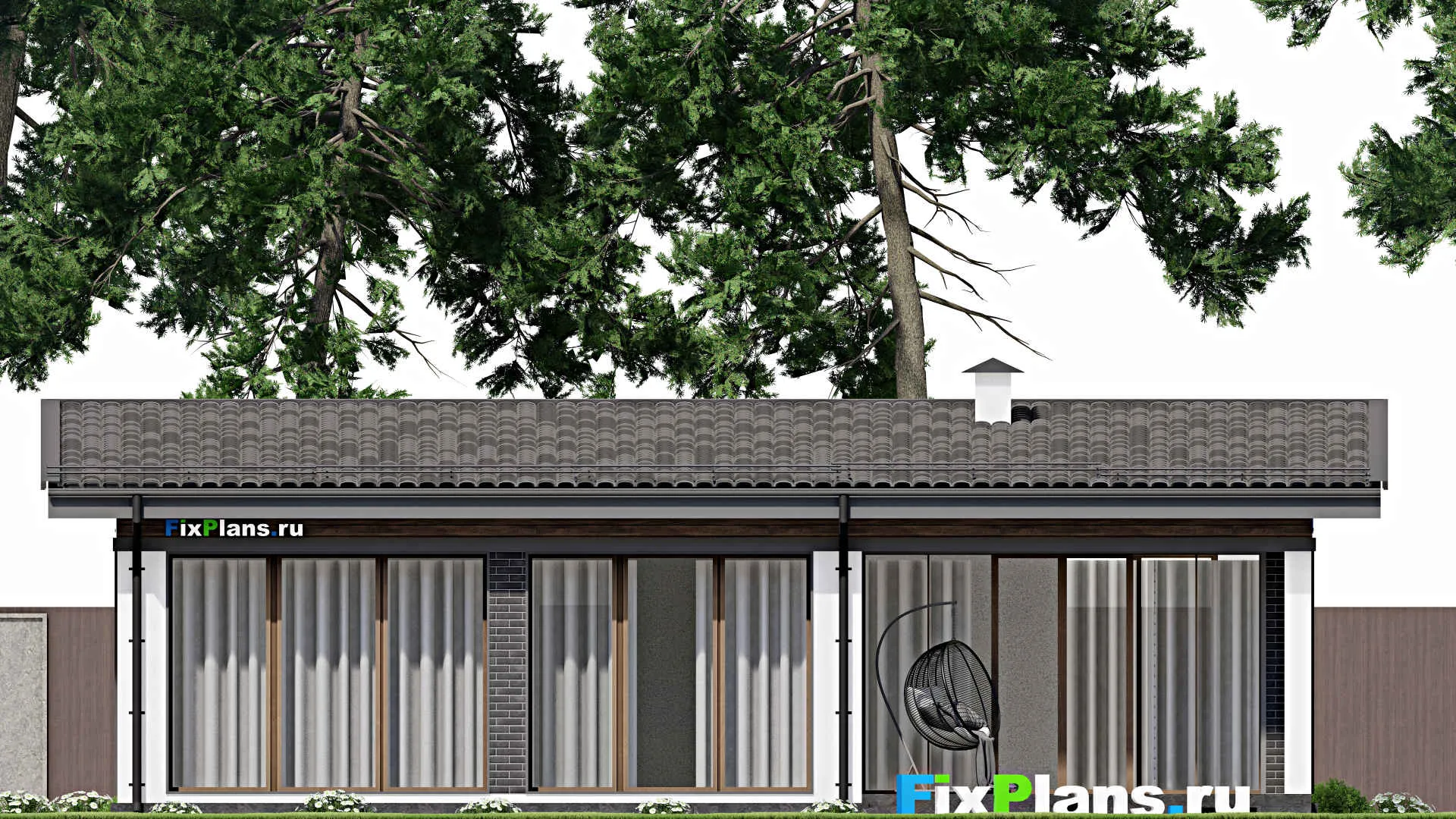 F-7028 - Проект одноэтажного дома 12 на 14, площадью 120 м² с террасой и 3 спальнями