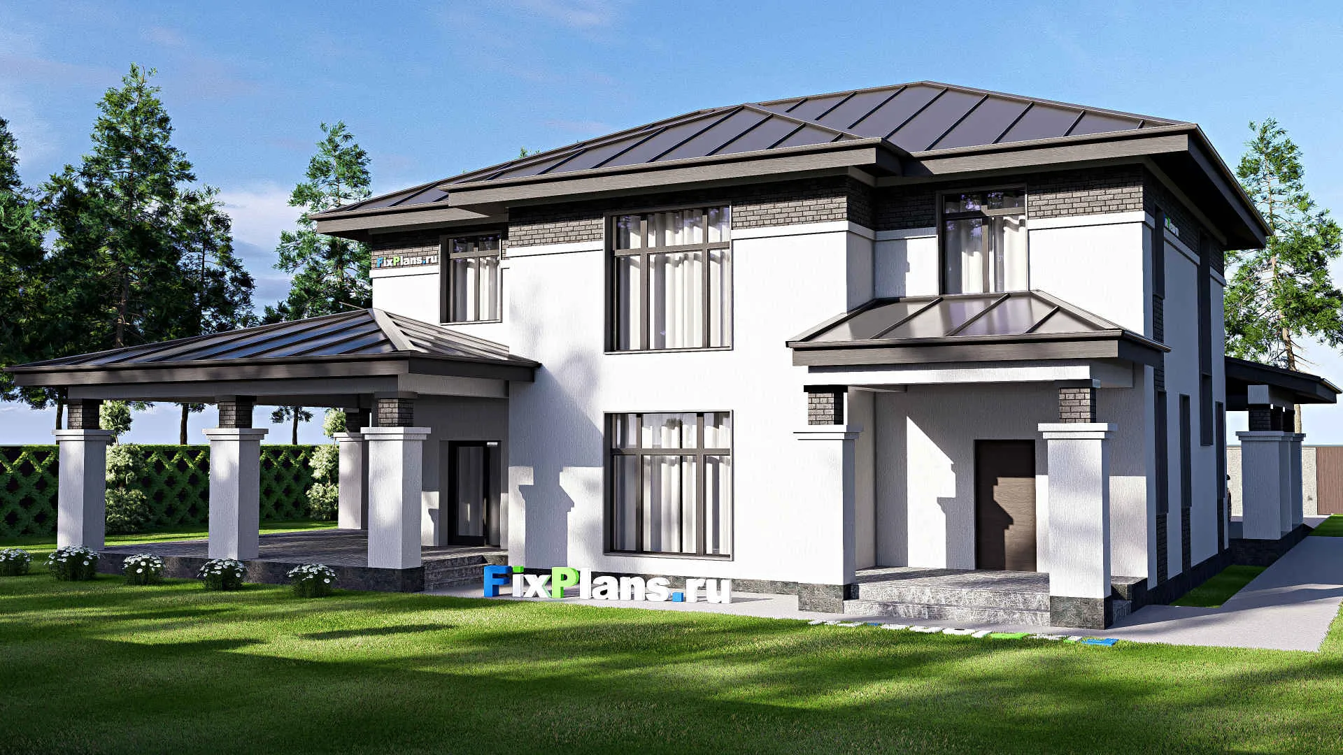 F-20600 - Проект двухэтажного дома 21 на 22, площадью 350 м² с террасой и 4 спальнями