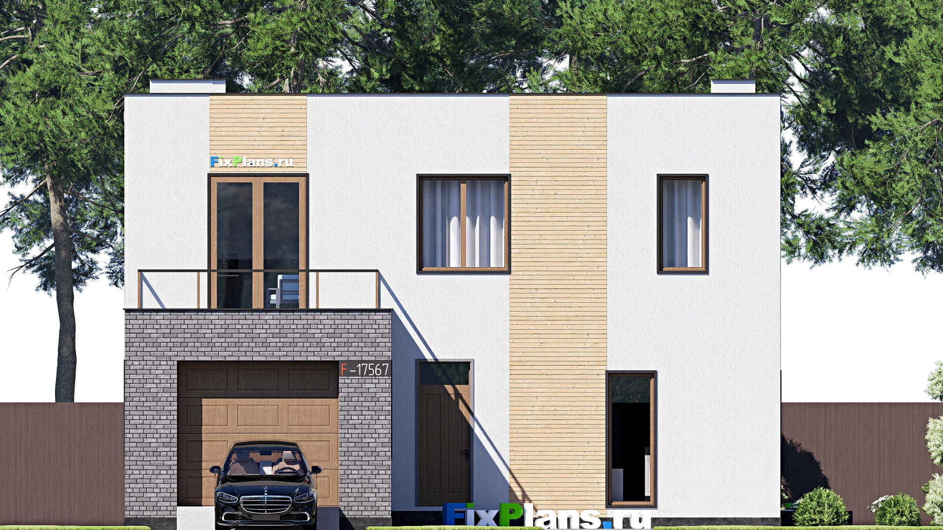 F-17567 - Проект двухэтажного дома 14 на 20, площадью 310 м² с террасой, балконом, гаражом на 1 машину и 2 спальнями
