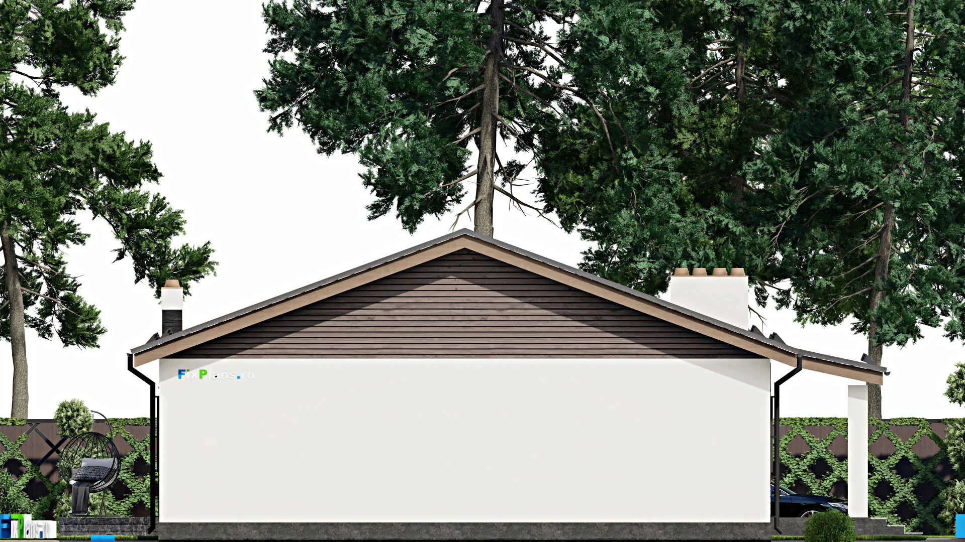 F-3113 - Проект одноэтажного дома 13 на 18, площадью 190 м² с террасой и 4 спальнями