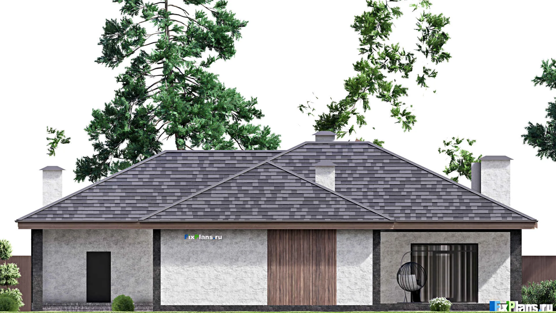 F-13742 - Проект одноэтажного дома 21 на 27, площадью 310 м² с террасой и 3 спальнями