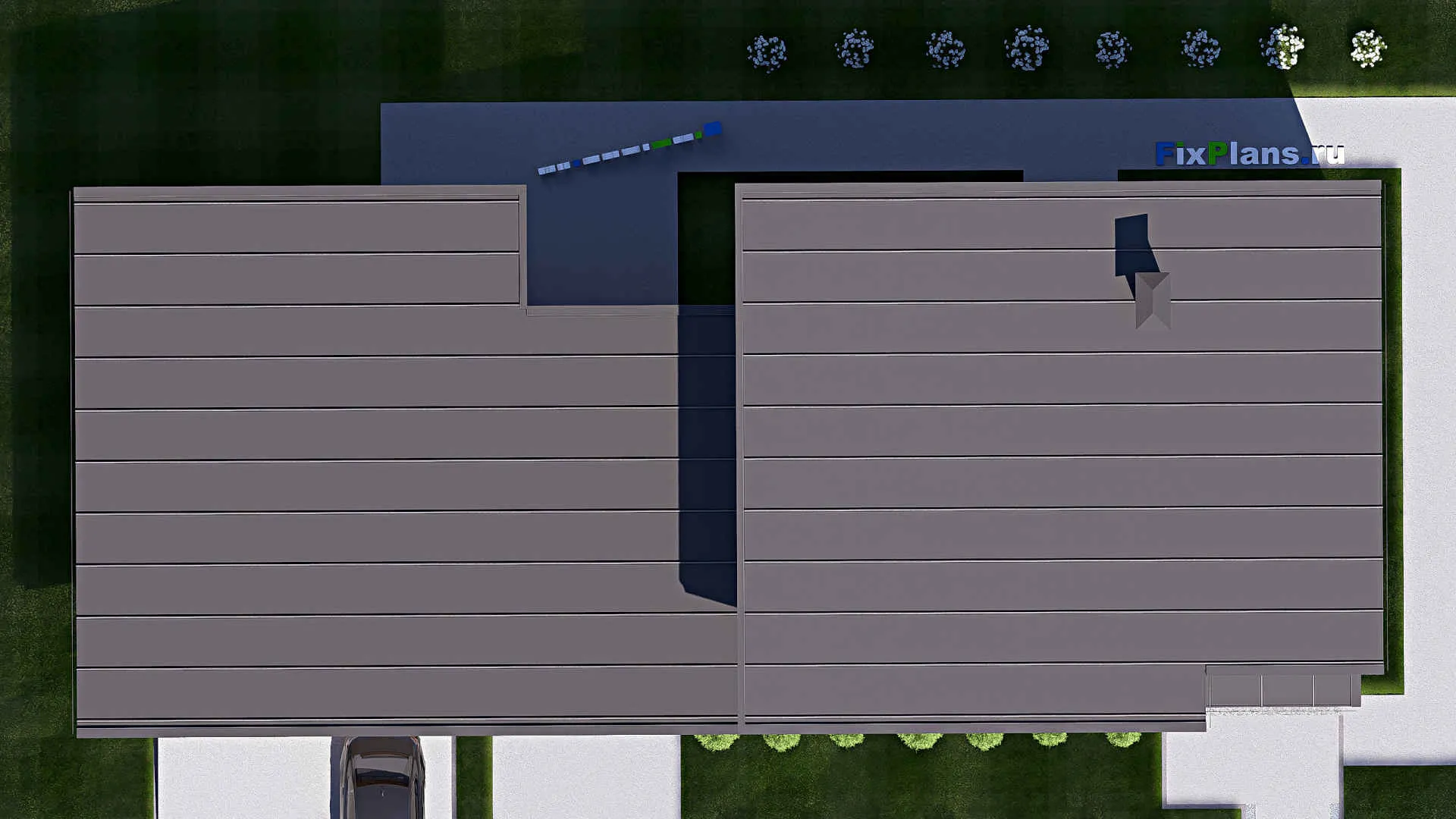 F-18881 - Проект двухэтажного дома 10 на 27, площадью 280 м² с террасой, гаражом на 2 машины и 4 спальнями