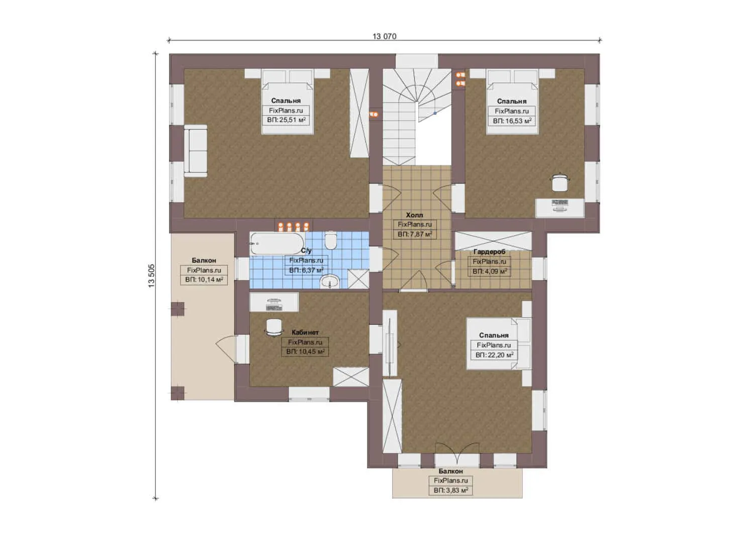 F-15875 - Планы двухэтажного дома 14 на 16, площадью 260 м² с террасой, балконом и 4 спальнями