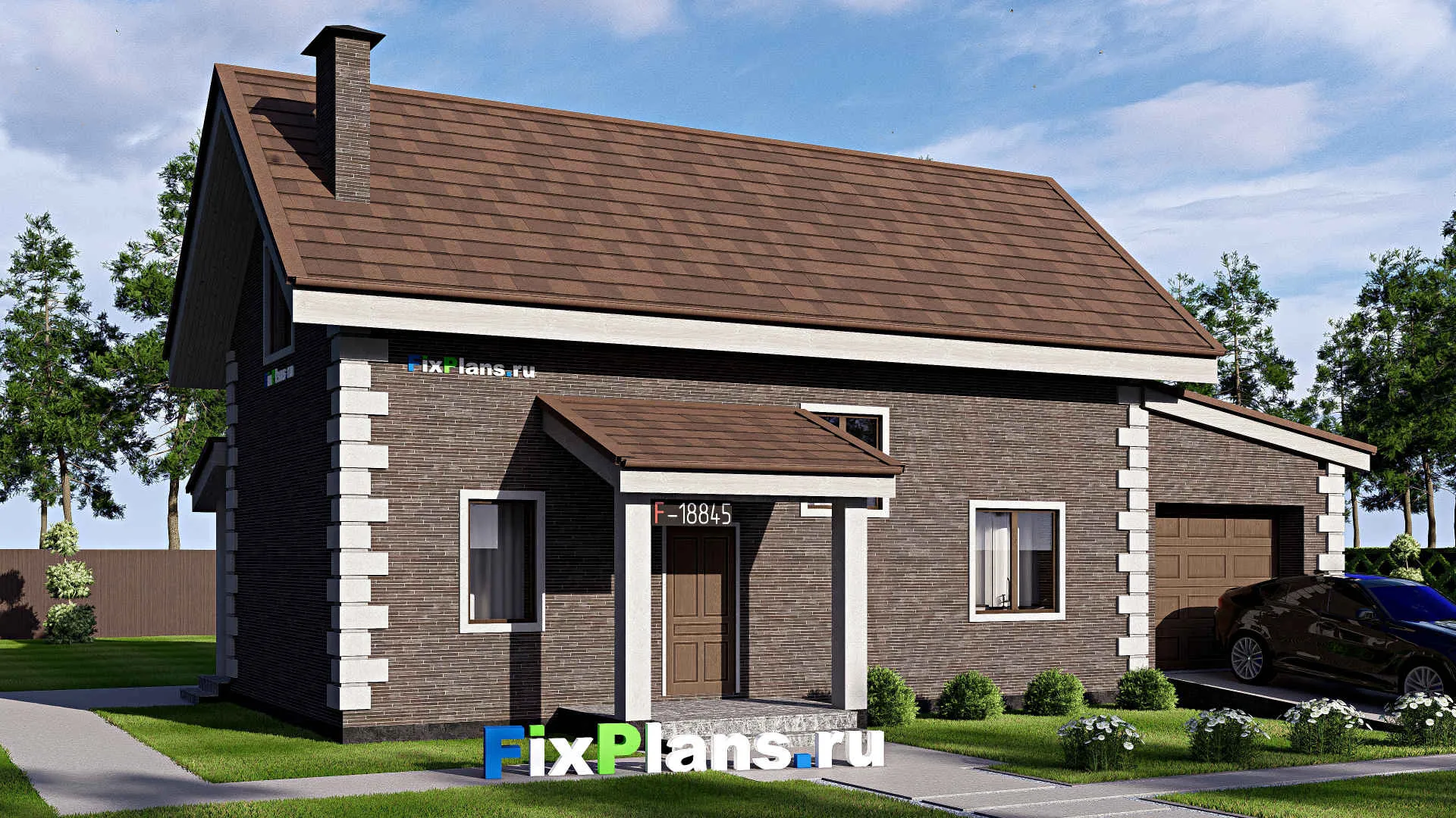 F-18845 - Проект одноэтажного дома 10 на 16, площадью 140 м² с террасой, гаражом на 1 машину и 2 спальнями