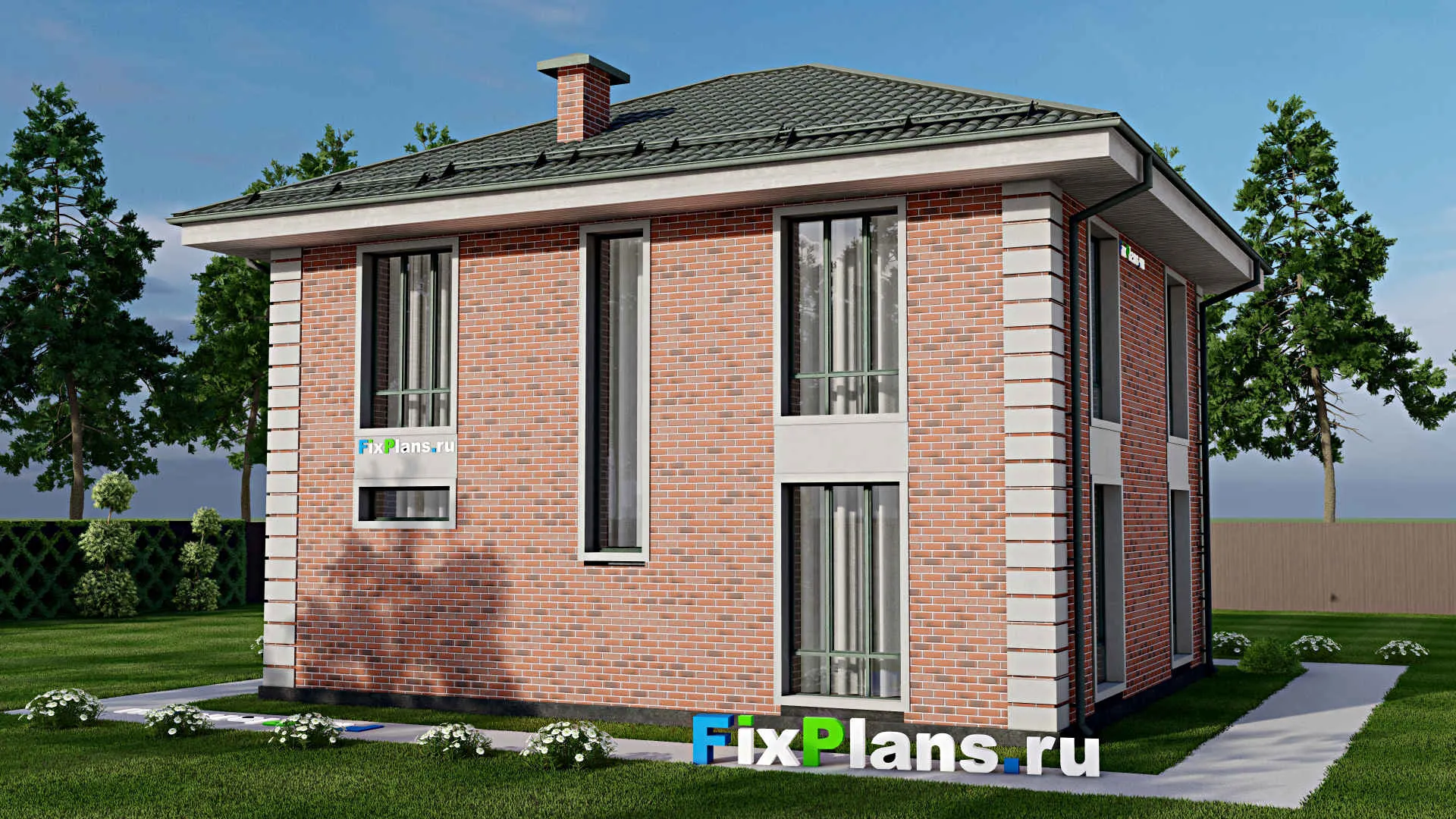 F-8990 - Планы двухэтажного дома 11 на 11, площадью 370 м² с террасой и 9 спальнями