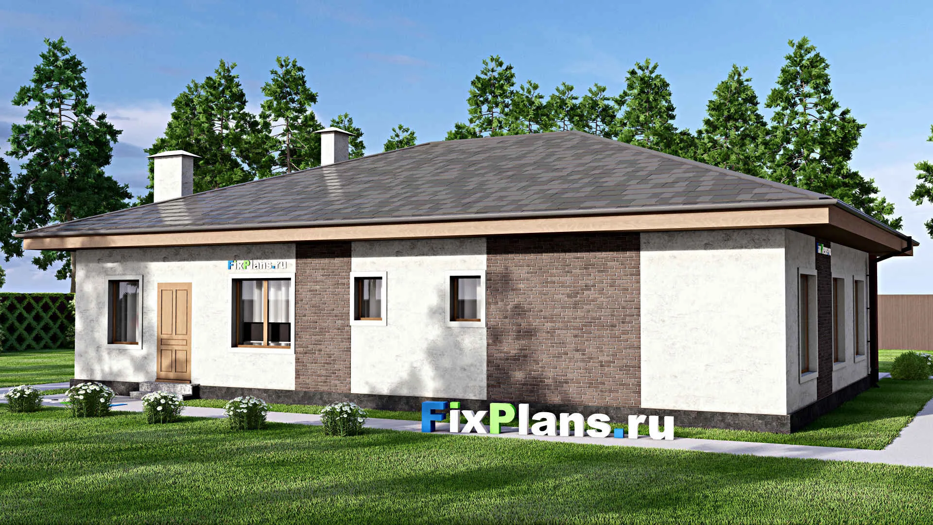 F-13337 - Проект одноэтажного дома 13 на 17, площадью 160 м² с 5 спальнями