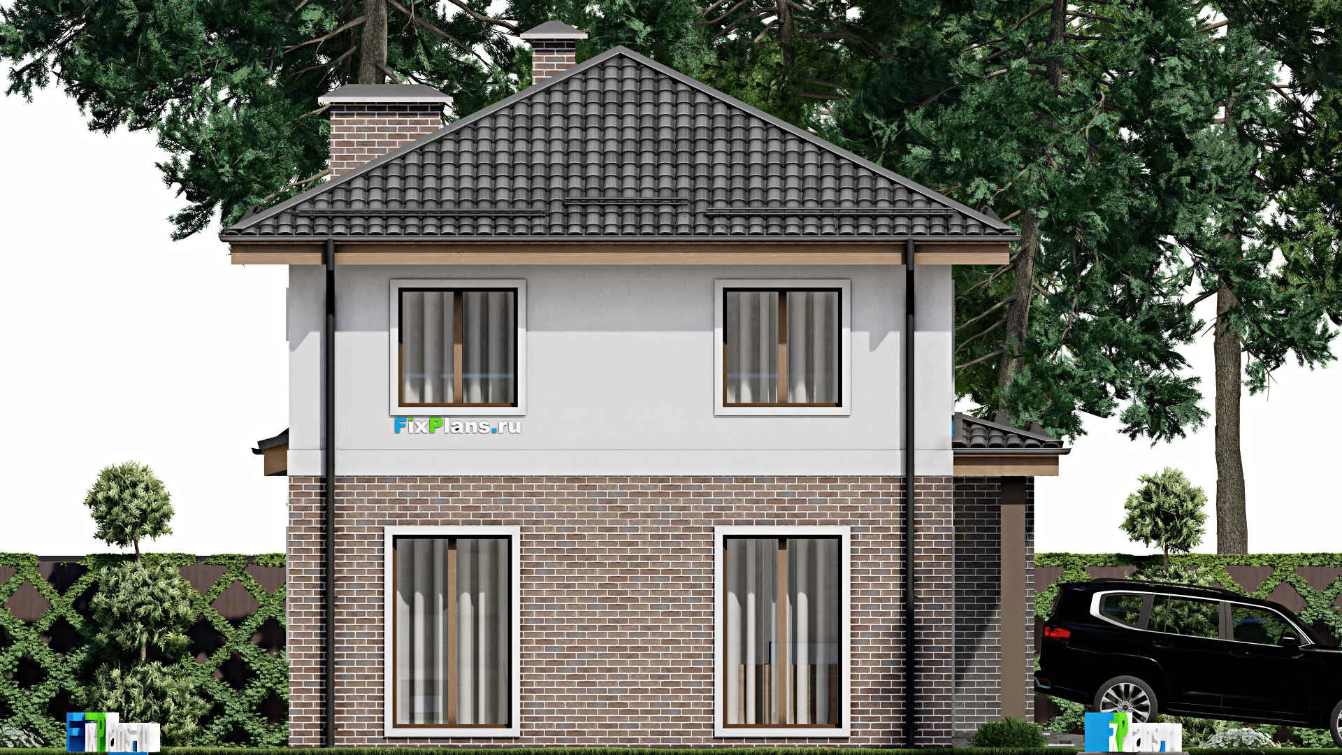 F-8486 - Проект двухэтажного дома 10 на 14, площадью 140 м² с гаражом на 2 машины и 3 спальнями