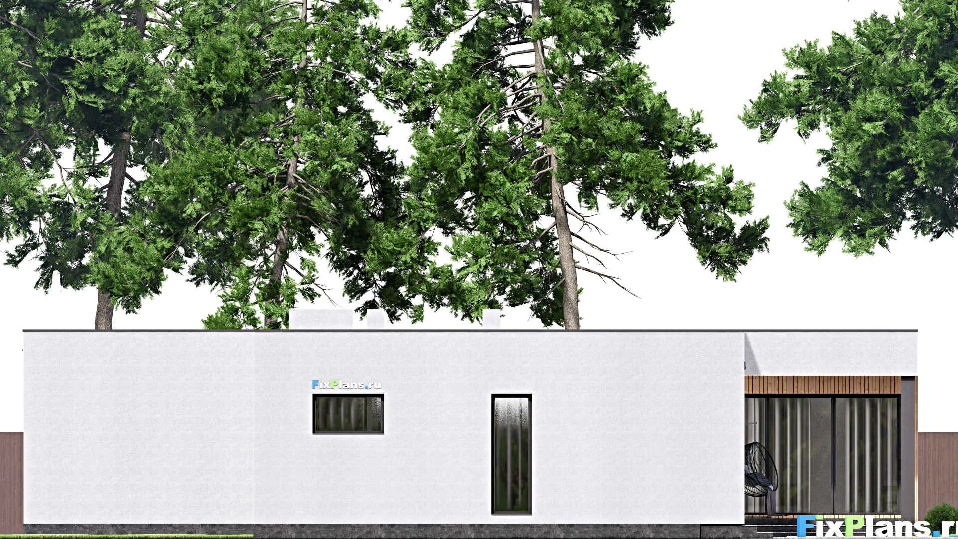 F-16577 - План одноэтажного дома 20 на 24, площадью 290 м² с террасой, гаражом на 2 машины и 3 спальнями