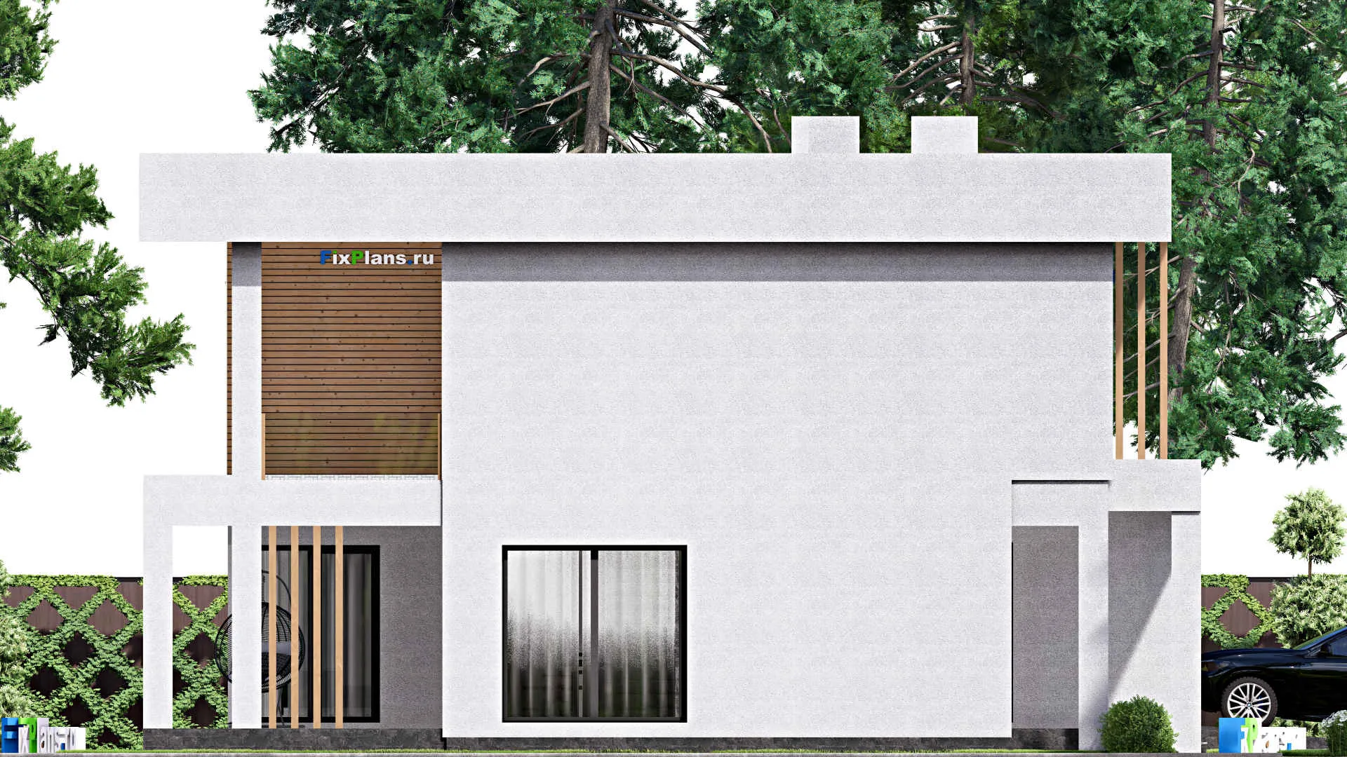 F-16604 - Проект двухэтажного дома 15 на 17, площадью 740 м² с террасой, балконом, гаражом на 2 машины и 5 спальнями