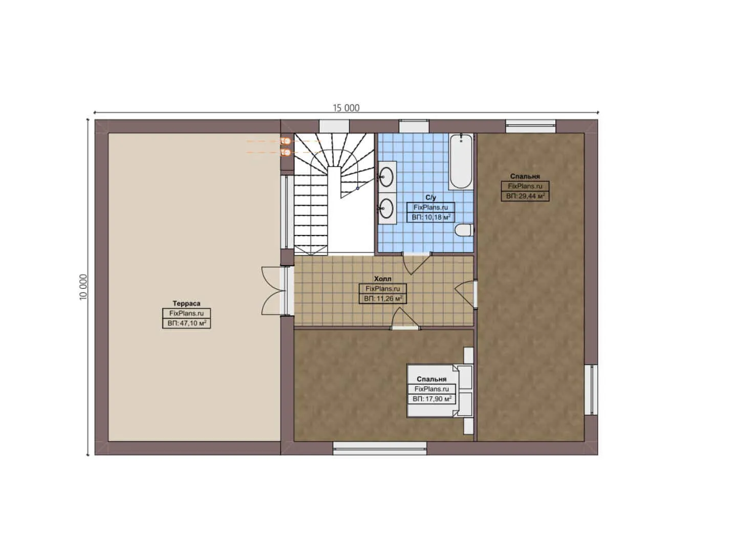F-4283 - Планы двухэтажного дома 10 на 15, площадью 240 м² с террасой и 4 спальнями